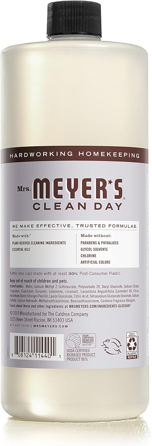 Mrs. MEYER'S CLEAN DAY Multi-Surface Cleaner Concentrate, Use to Clean Floors, Tile, Counters, Lavender, 32 fl. oz