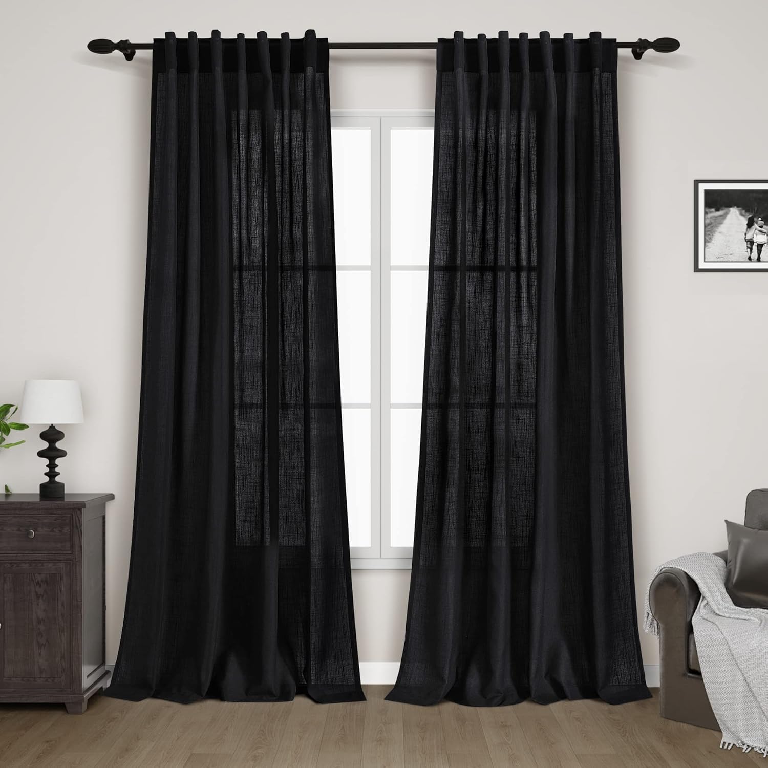 Nanspring Burgundy Linen Curtains 84 Inch Length 2 Panels Set for Living Room Rod Pocket Back Tab Light Filtering Window Drapes for Bedroom Dining Room Protect Privacy Modern Farmhouse Decor 52x84