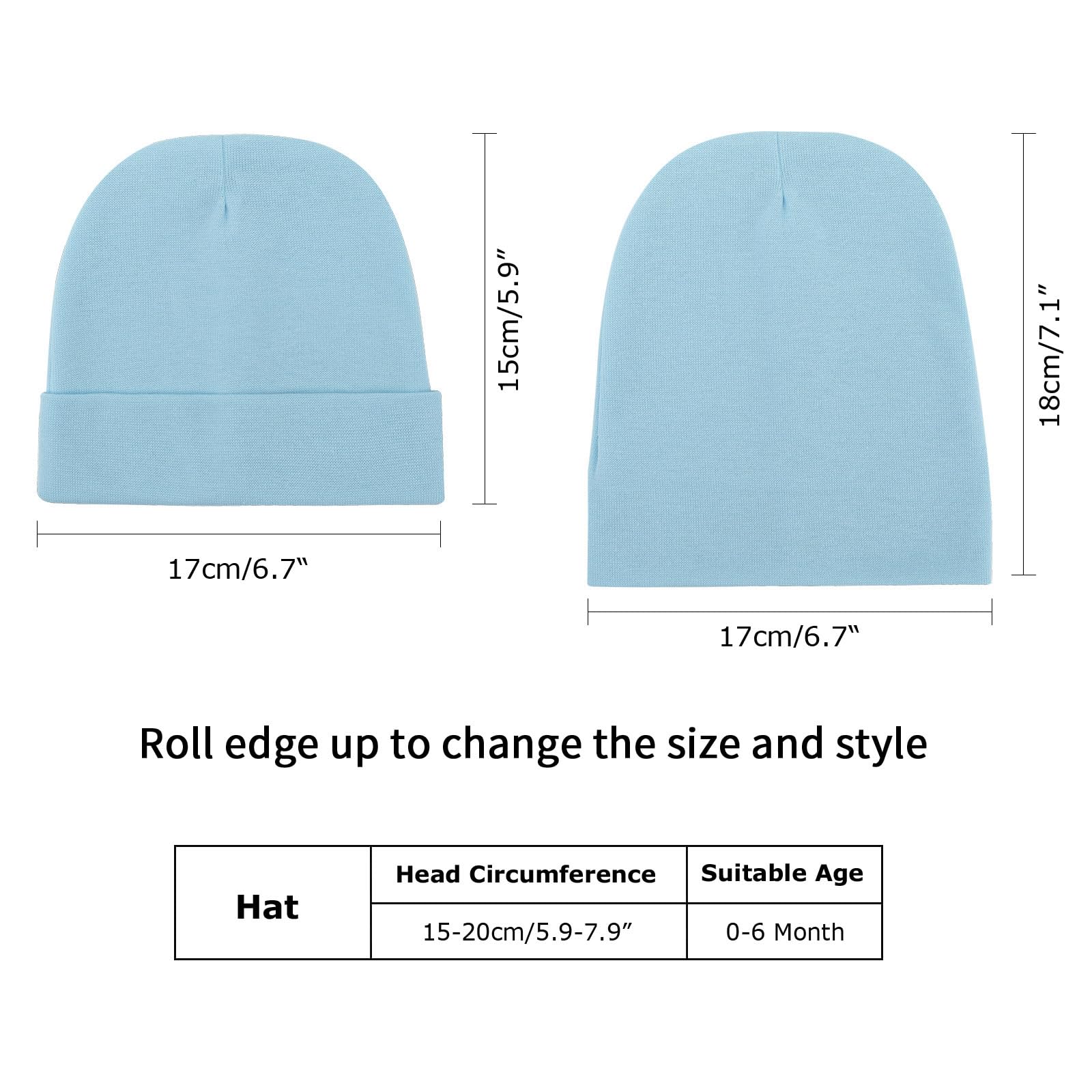 DRESHOW BQUBO 6 Pack Baby Beanie Hats for Unisex Infant Toddler Cotton Beanie Newborn Hospital Hat for Boys Girls 0-6 Months