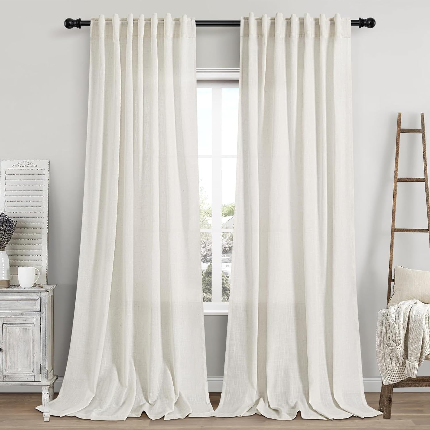 Nanspring Burgundy Linen Curtains 84 Inch Length 2 Panels Set for Living Room Rod Pocket Back Tab Light Filtering Window Drapes for Bedroom Dining Room Protect Privacy Modern Farmhouse Decor 52x84