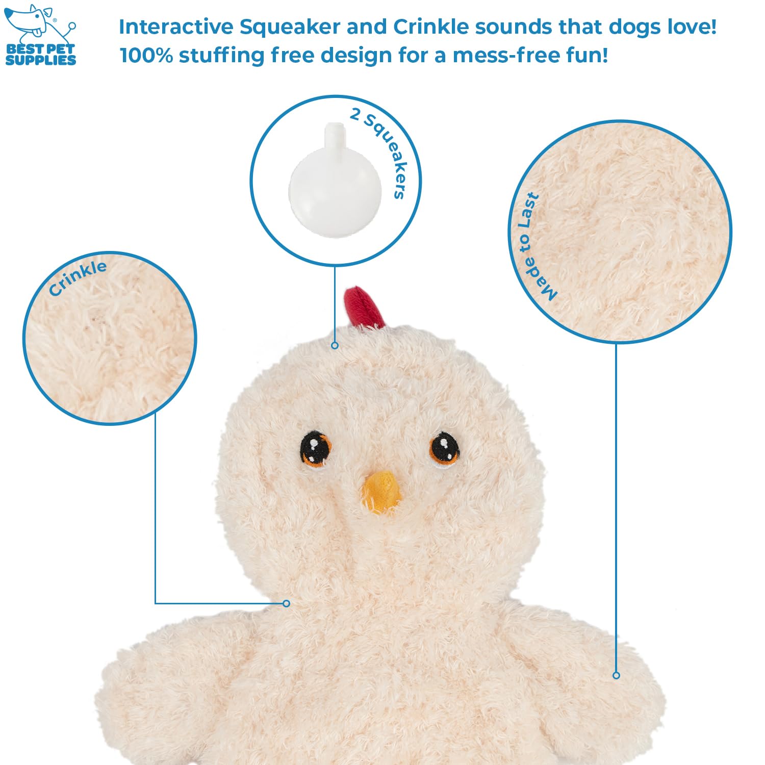 Best Pet Supplies Interactive Squeaky Dog Chew Toy, Ideal Dog Toys for Chewers, Small, Medium & Large Dogs, and Fetch Lovers - Crinkle Duck (Yellow), Large