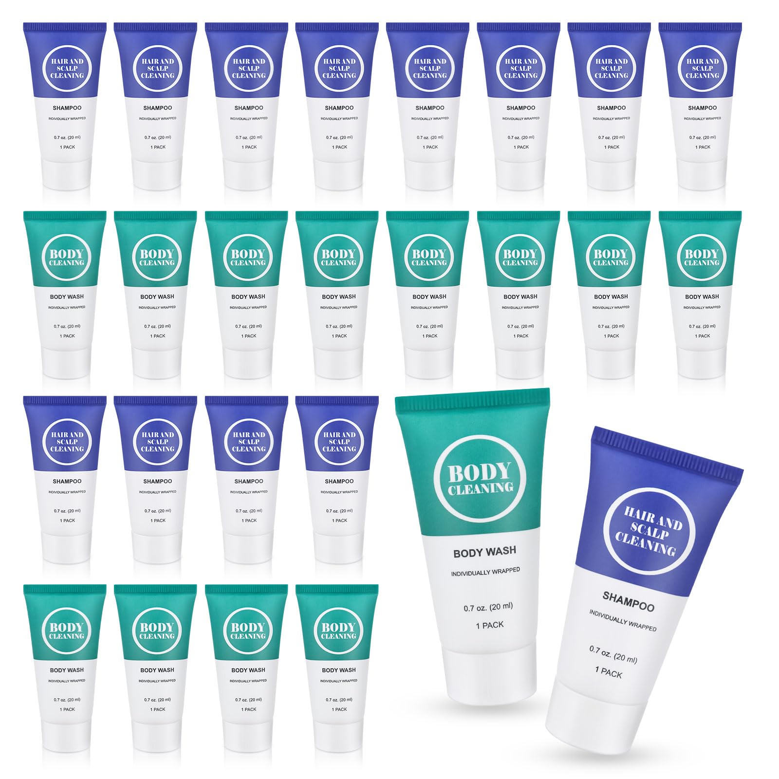 Travel Size Shampoo and Body Wash Set, Small Trial Hair Shampoo Sample Shower Gel Kit Mini Toiletries Amenities Set for Men and Women, Cleansing for Hotel/Vacation/Homeless 0.7 oz/20 ml (100 Pack)