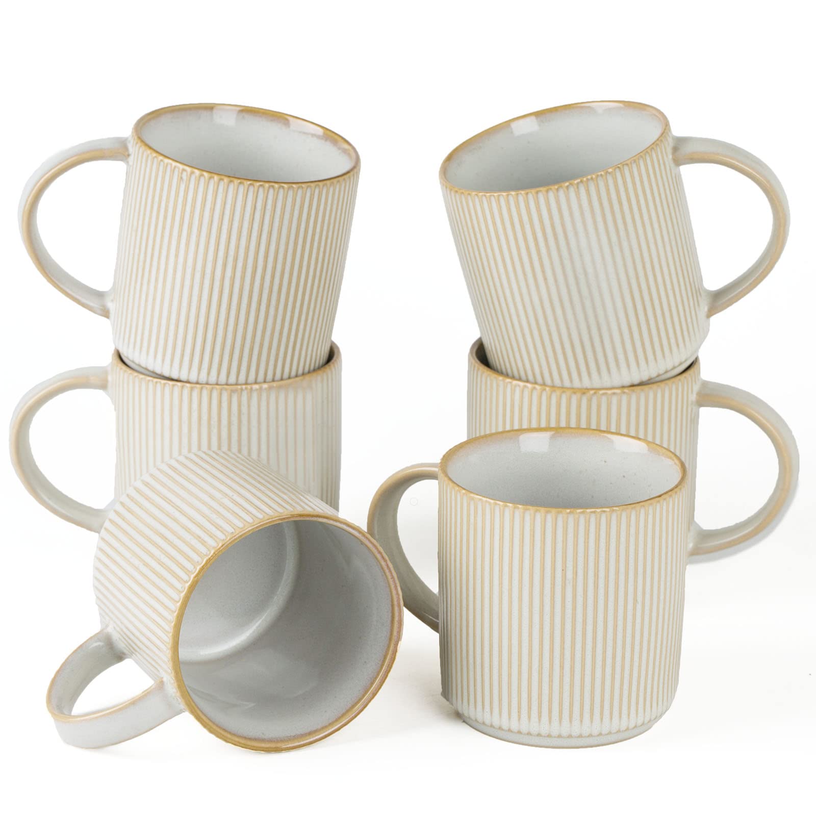 famiware Coffee Mugs Set of 6, Starlight 11 oz Mug Cup Set with Handle for Coffee, Tea, Cocoa, Milk - Ceramic Stoneware Mug Set, Matte Black Grey