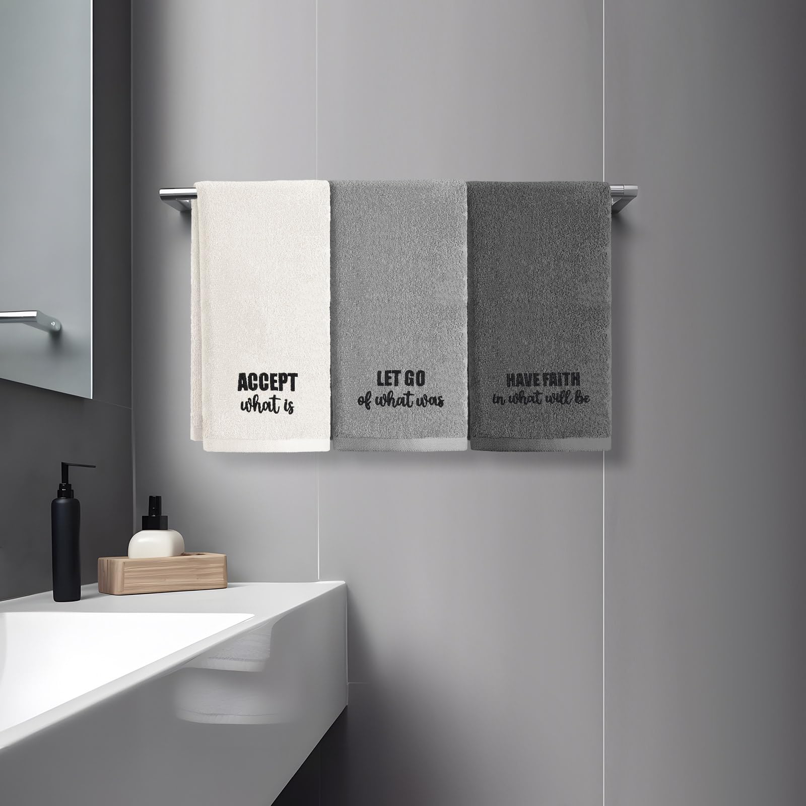 3 Pcs Home Love Family Hand Towels Farmhouse Decorative Embroidered Bathroom Hand Towels Rustic 100% Cotton Brown Hand Towels Set for Boho Bathroom Kitchen Decor