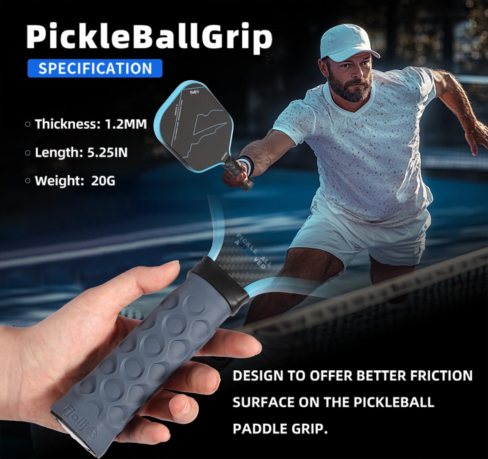 Pickleball Paddle Grip 2 Pack - 5.25" Enhanced Grips for Pickle Ball Grips with Vibration Reduction & Finger Support