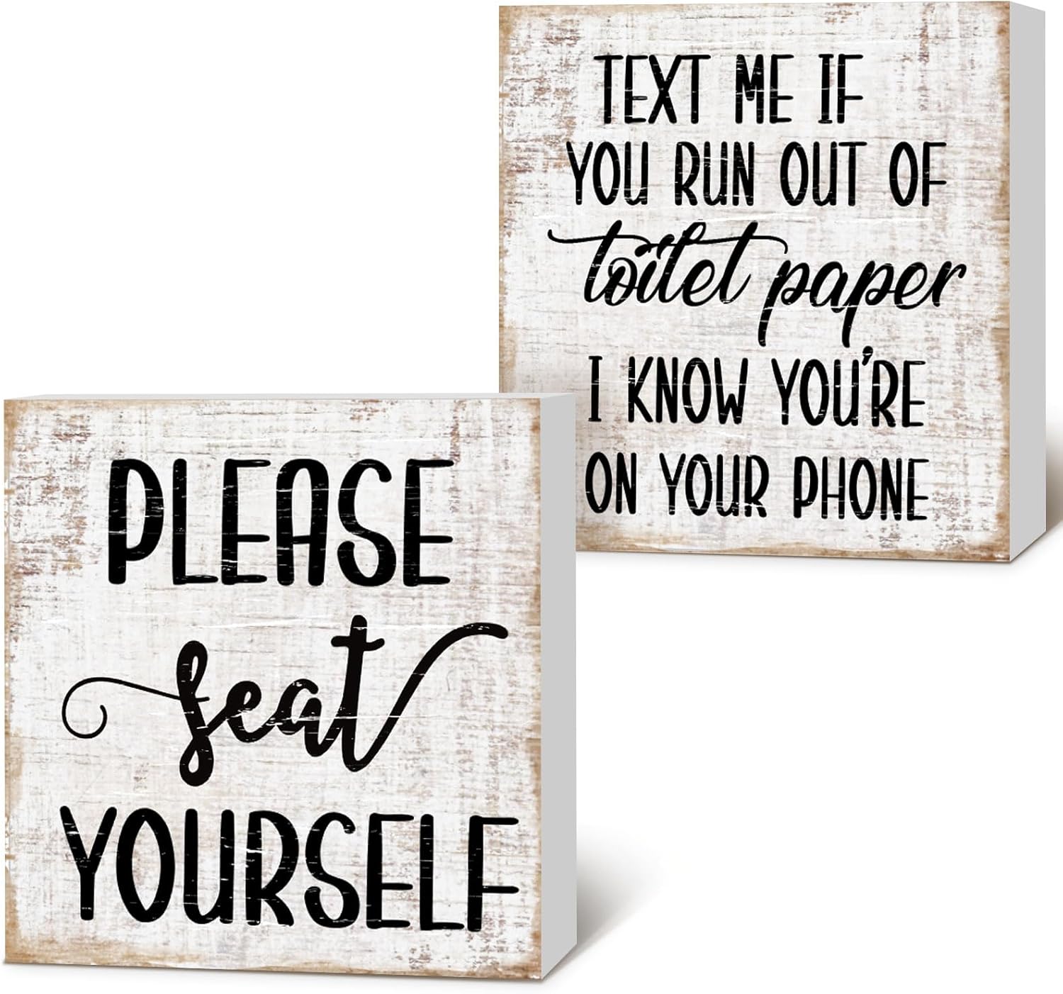 Jetec 2 Pieces Farmhouse Bathroom Signs Decor Wooden Box Sign Funny Bathroom Wall Art Rustic Wood Plaque Please Seat Yourself Decor for Home Restroom(Black)