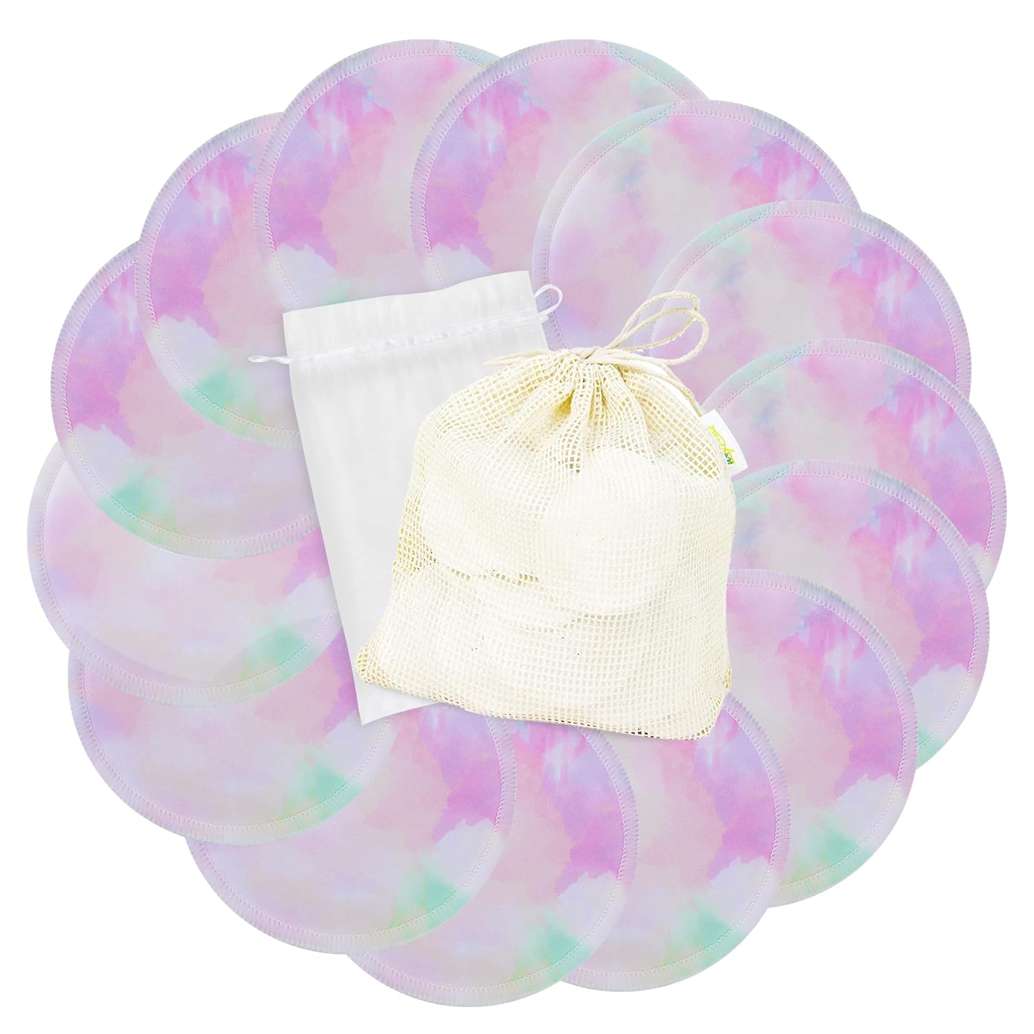 wegreeco Nursing Breast Pads (14 Pack) + Laundry Bag & Travel Storage Bag, 4.7 inch Option - Washable & Reusable Breastfeeding Nursing Pads (Mild, Large)