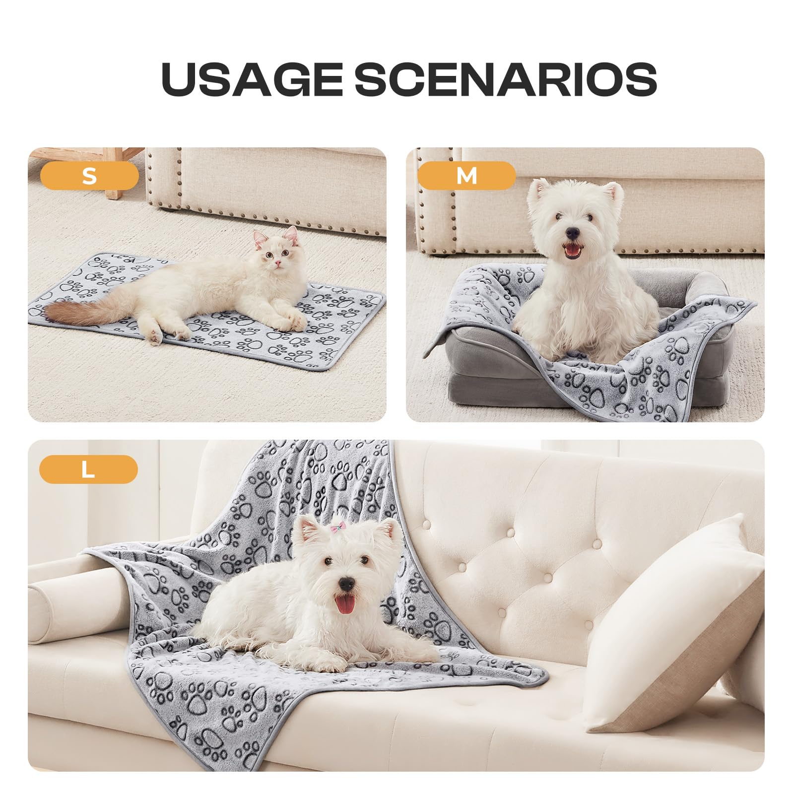 Luciphia 1 Pack 3 Blankets Super Soft Fluffy Premium Fleece Pet Blanket Flannel Throw for Dog Puppy Cat Paw Brown/Pink/White Small(23x16 inch)