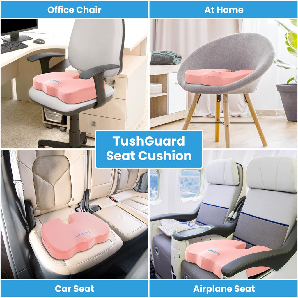 TushGuard Seat Cushion for Office Chair Memory Foam Non-Slip Cushion Back, Relief Chair Pad, Butt Pillow for Office Chair, Car, Computer Desk, Black