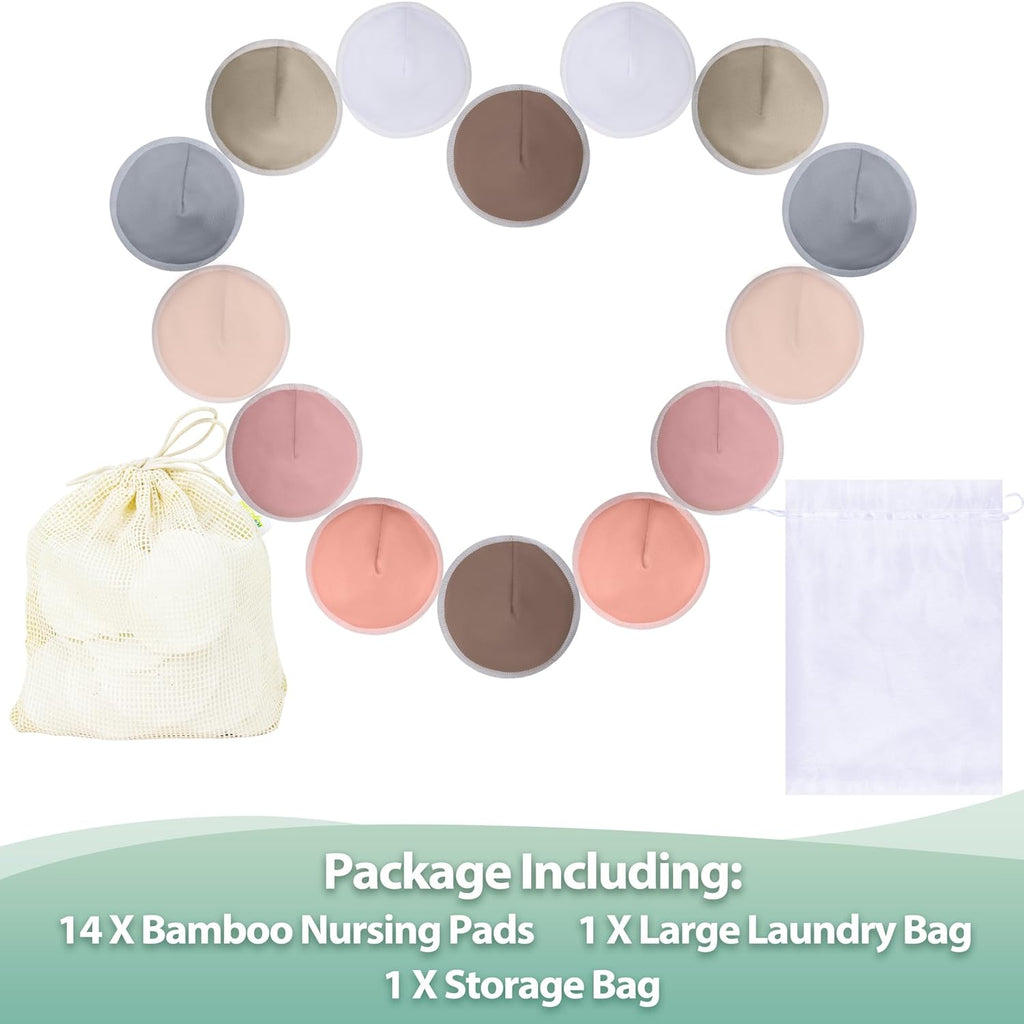 wegreeco Nursing Breast Pads (14 Pack) + Laundry Bag & Travel Storage Bag, 4.7 inch Option - Washable & Reusable Breastfeeding Nursing Pads (Mild, Large)