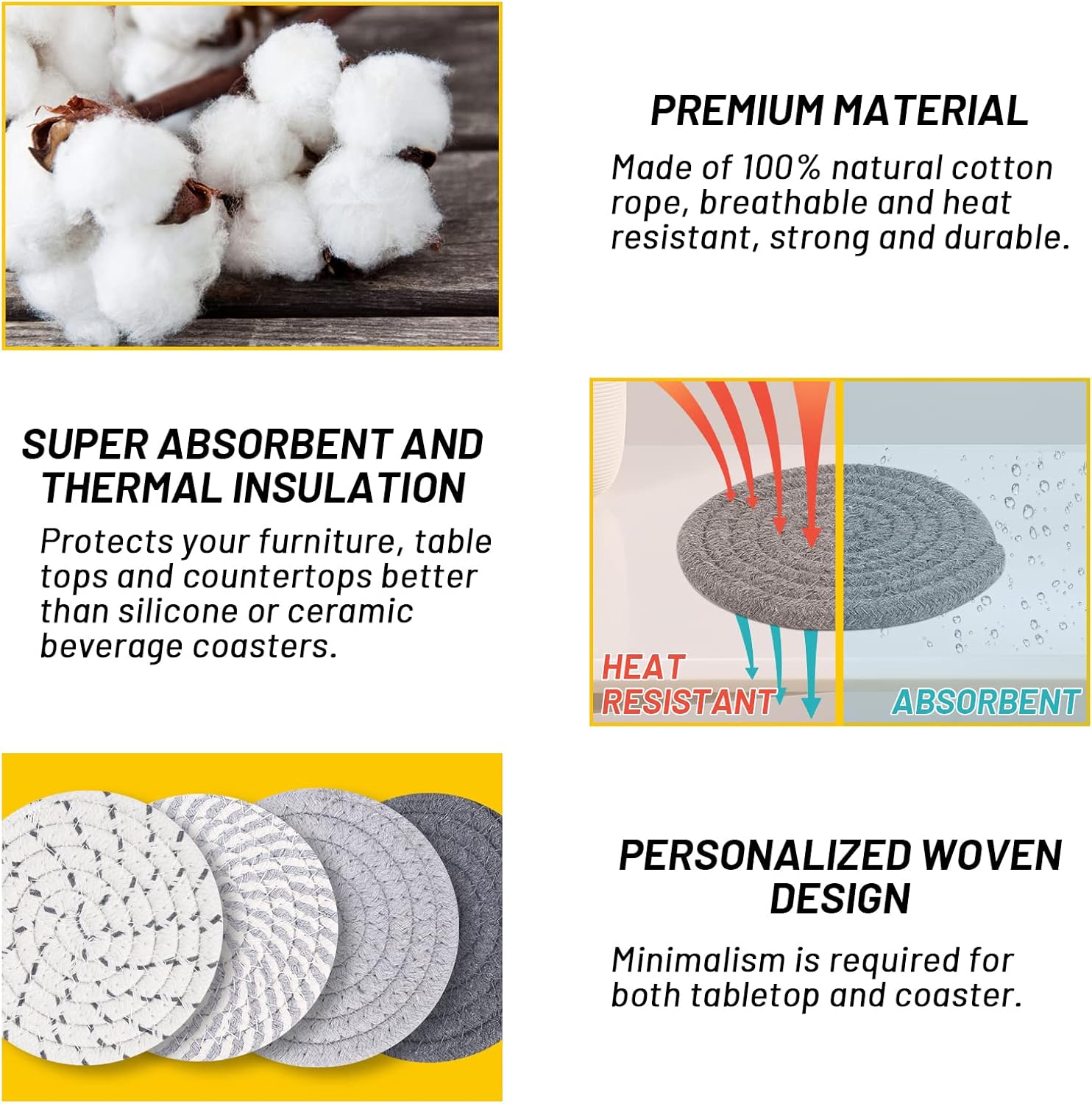 Mckanti 8 Pcs Drink Coasters with Holder, 4 Colors Absorbent Coasters, Minimalist Cotton Woven Coaster Set for Living Room Decor, Tabletop Protection Suitable for Kinds of Cups, 4.3 Inches