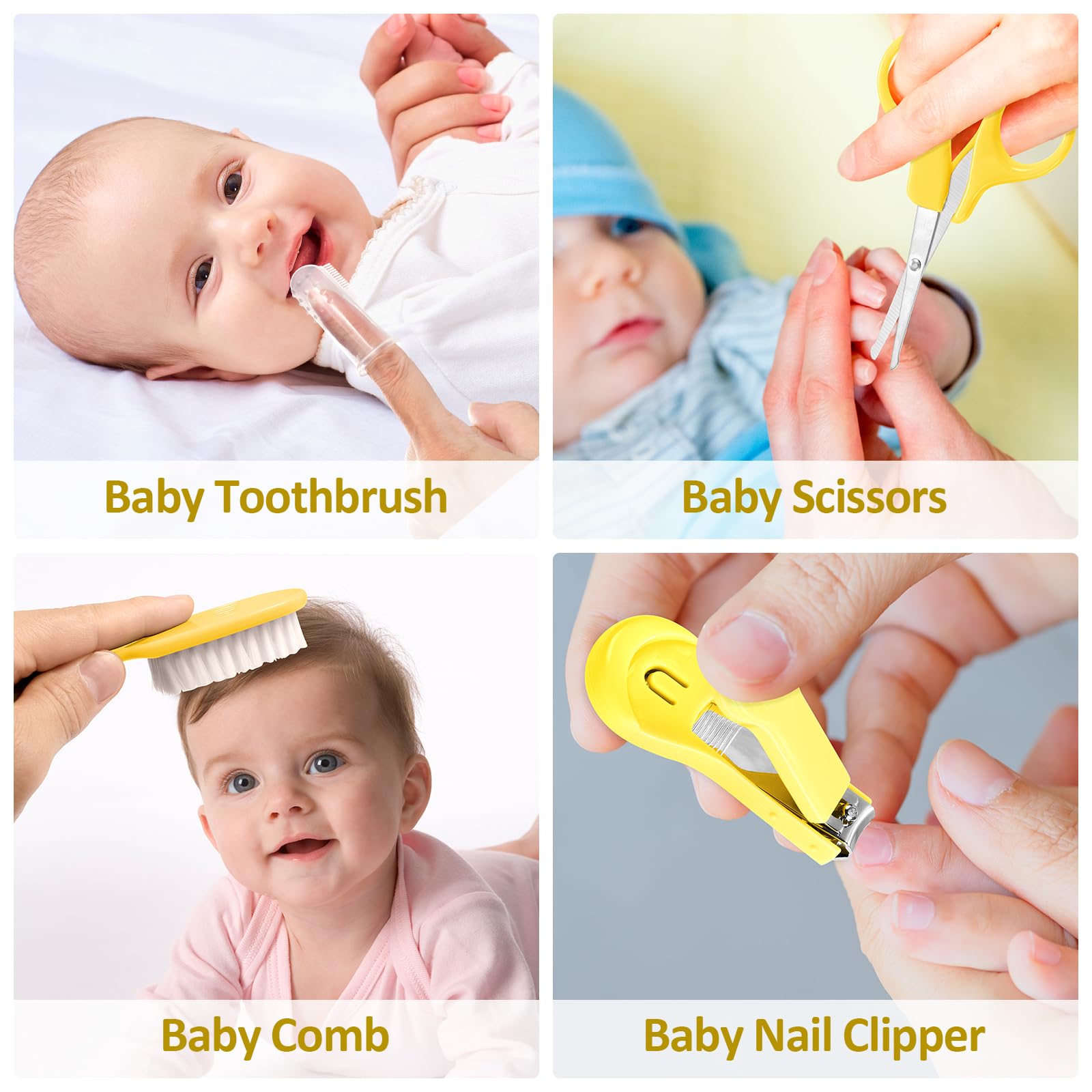 Baby Grooming Kit, Infant Safety Care Set with Hair Brush Comb Nail Clipper Nasal Aspirator,Baby Essentials Kit for Newborn Girls Boys (Grey White)