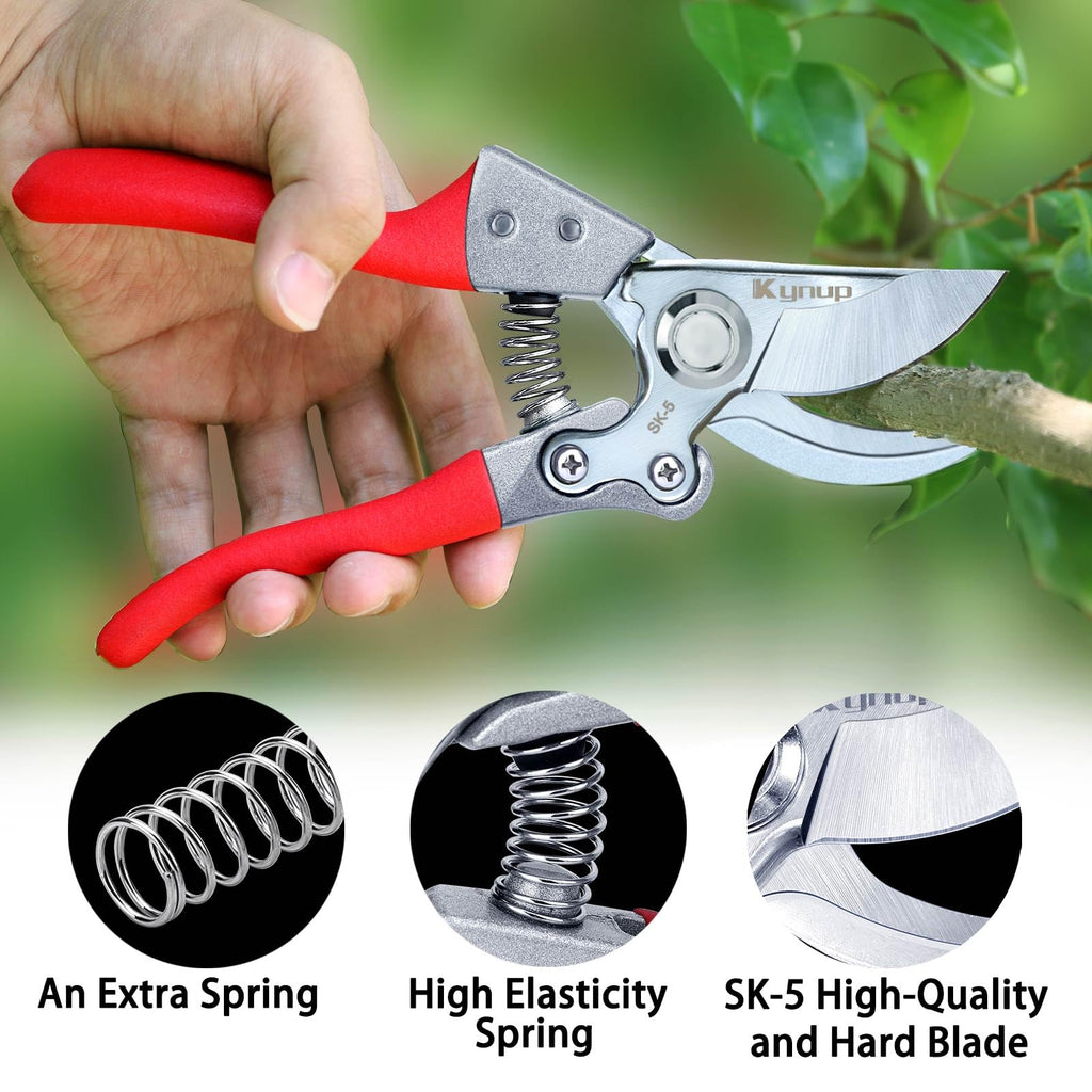 Kynup Pruning Shears, Gardening Scissors, Pruners for Gardening, Heavy Duty Garden Tools, Garden Grass Clippers Hand Hedge Shears, (Red)