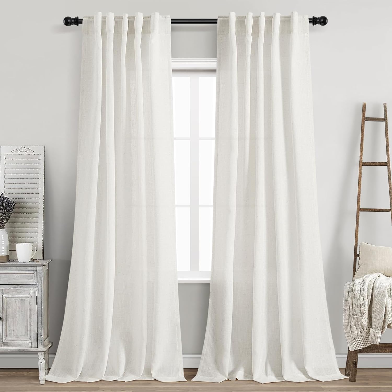 Nanspring Burgundy Linen Curtains 84 Inch Length 2 Panels Set for Living Room Rod Pocket Back Tab Light Filtering Window Drapes for Bedroom Dining Room Protect Privacy Modern Farmhouse Decor 52x84