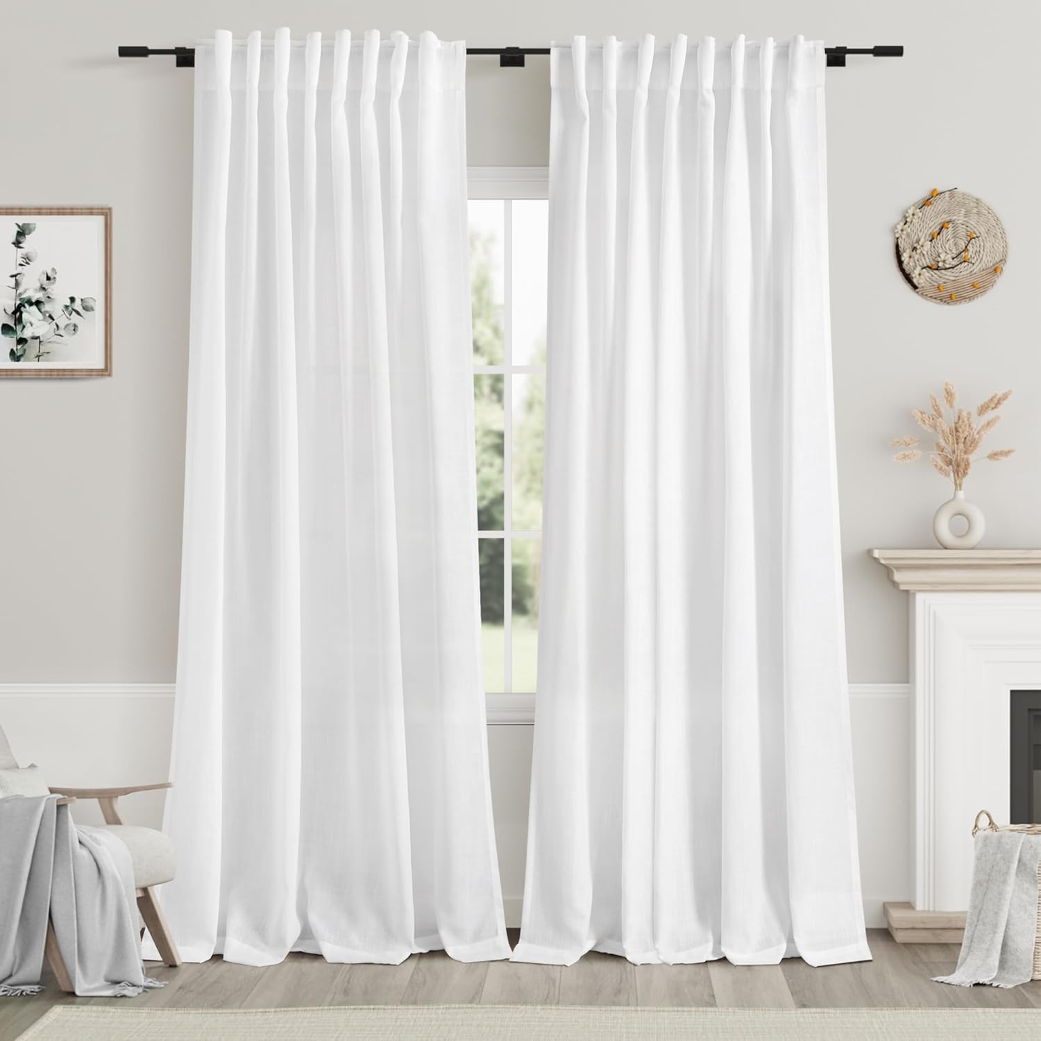 Nanspring Burgundy Linen Curtains 84 Inch Length 2 Panels Set for Living Room Rod Pocket Back Tab Light Filtering Window Drapes for Bedroom Dining Room Protect Privacy Modern Farmhouse Decor 52x84