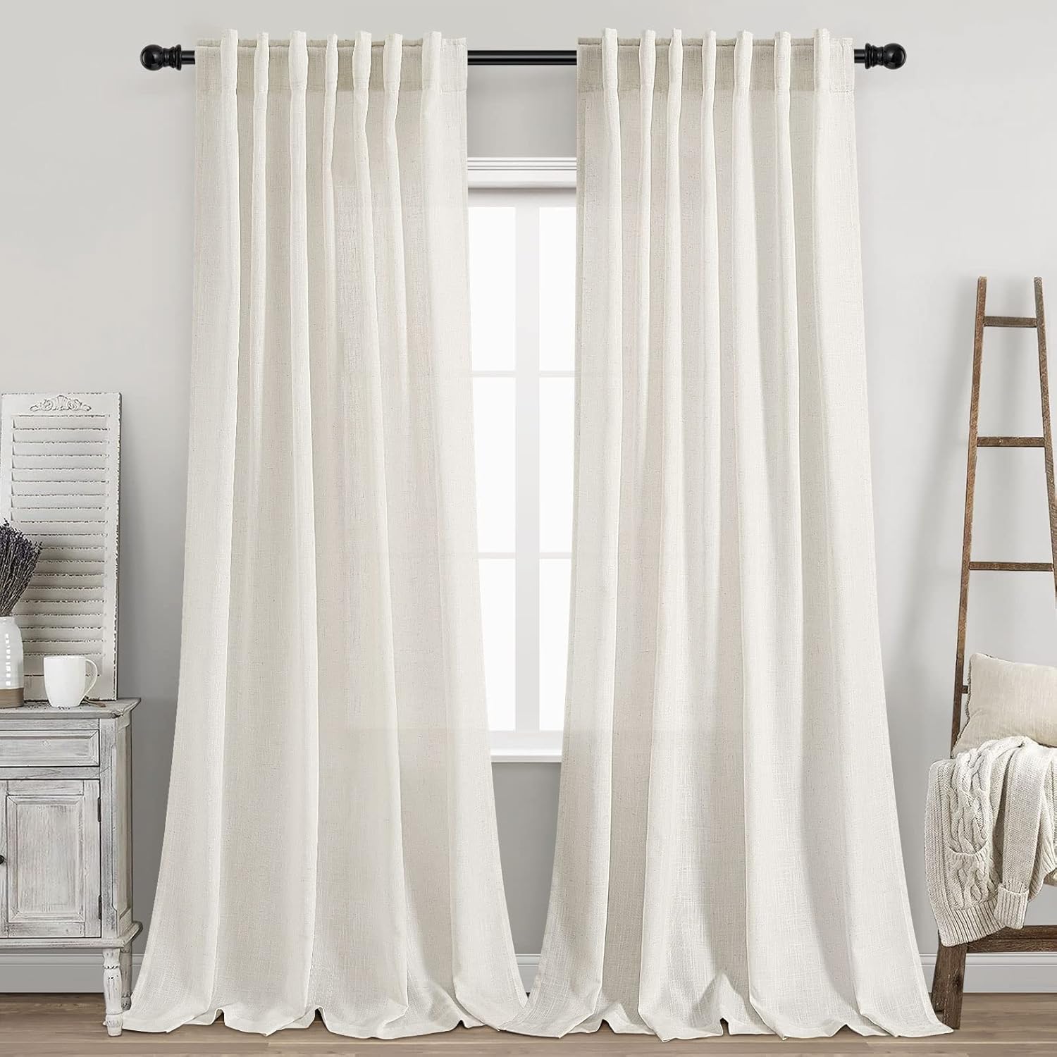 Nanspring Burgundy Linen Curtains 84 Inch Length 2 Panels Set for Living Room Rod Pocket Back Tab Light Filtering Window Drapes for Bedroom Dining Room Protect Privacy Modern Farmhouse Decor 52x84