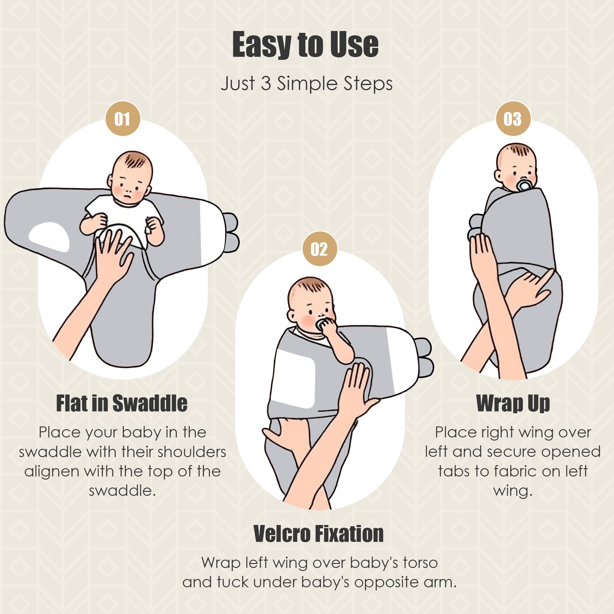 SWEET DOLPHIN 3-Pack Baby Swaddle Sleep Sacks - Newborn Swaddle Blanket with Soft Cotton - Ergonomic Wrap for Boys and Girls, 0-3 Months, Grey