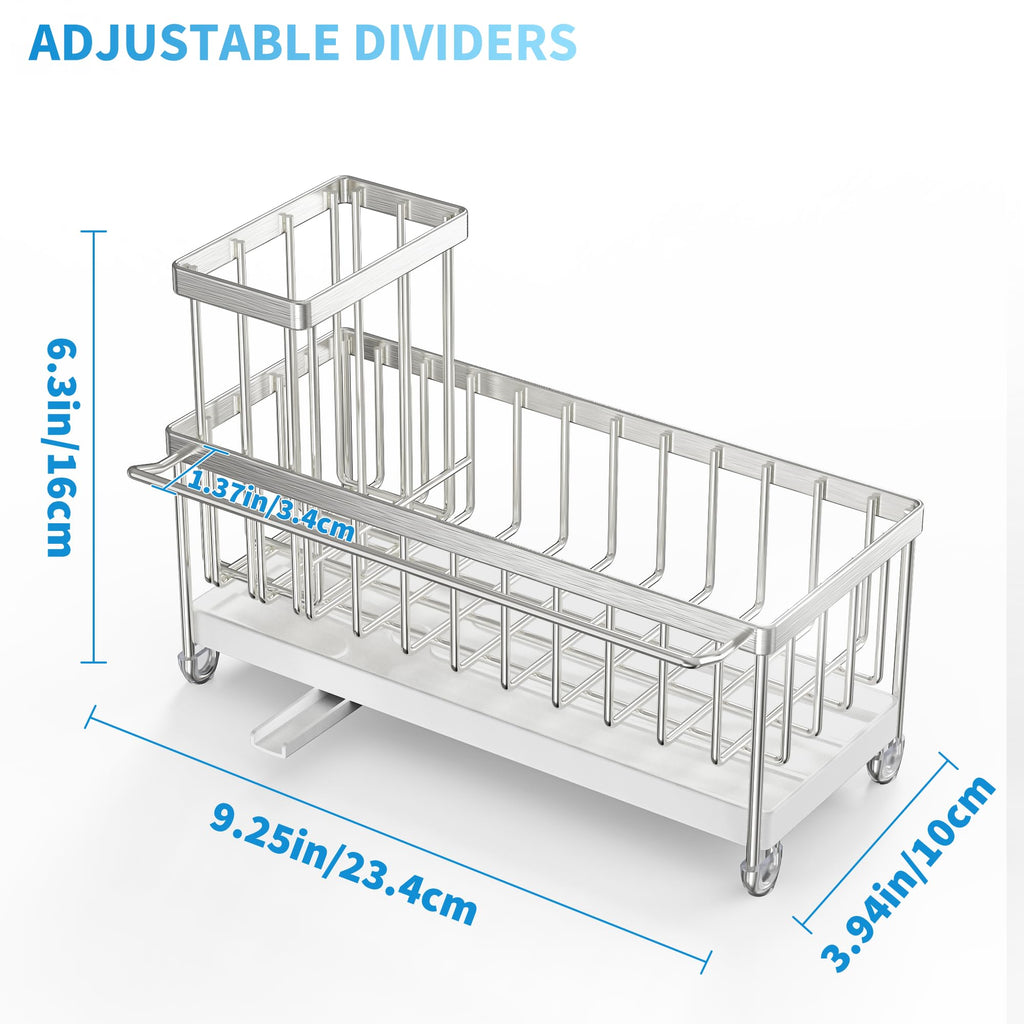 Cisily Black Sponge Holder for Kitchen Sink, Sink Caddy Organizer with High Brush Holder, Kitchen Countertop Organizers and Storage Essentials, Rustproof 304 Stainless Steel, Soap Dispenser Organize