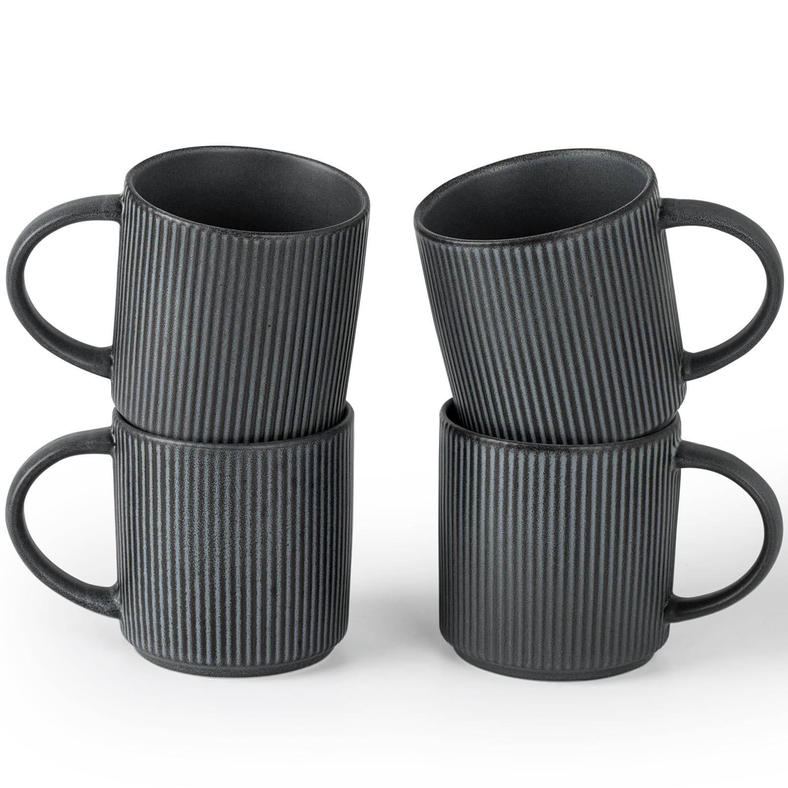 famiware Coffee Mugs Set of 6, Starlight 11 oz Mug Cup Set with Handle for Coffee, Tea, Cocoa, Milk - Ceramic Stoneware Mug Set, Matte Black Grey