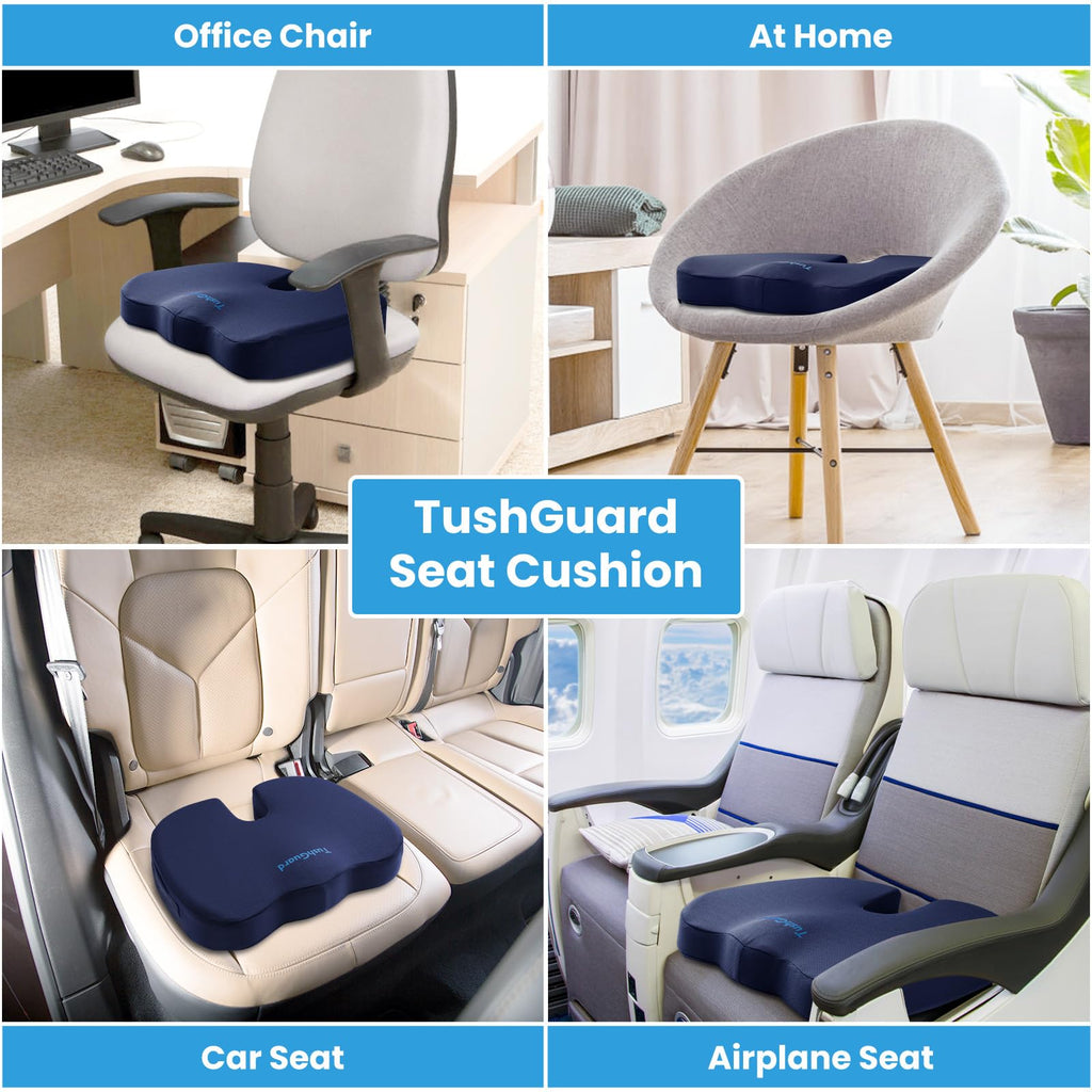 TushGuard Seat Cushion for Office Chair Memory Foam Non-Slip Cushion Back, Relief Chair Pad, Butt Pillow for Office Chair, Car, Computer Desk, Black