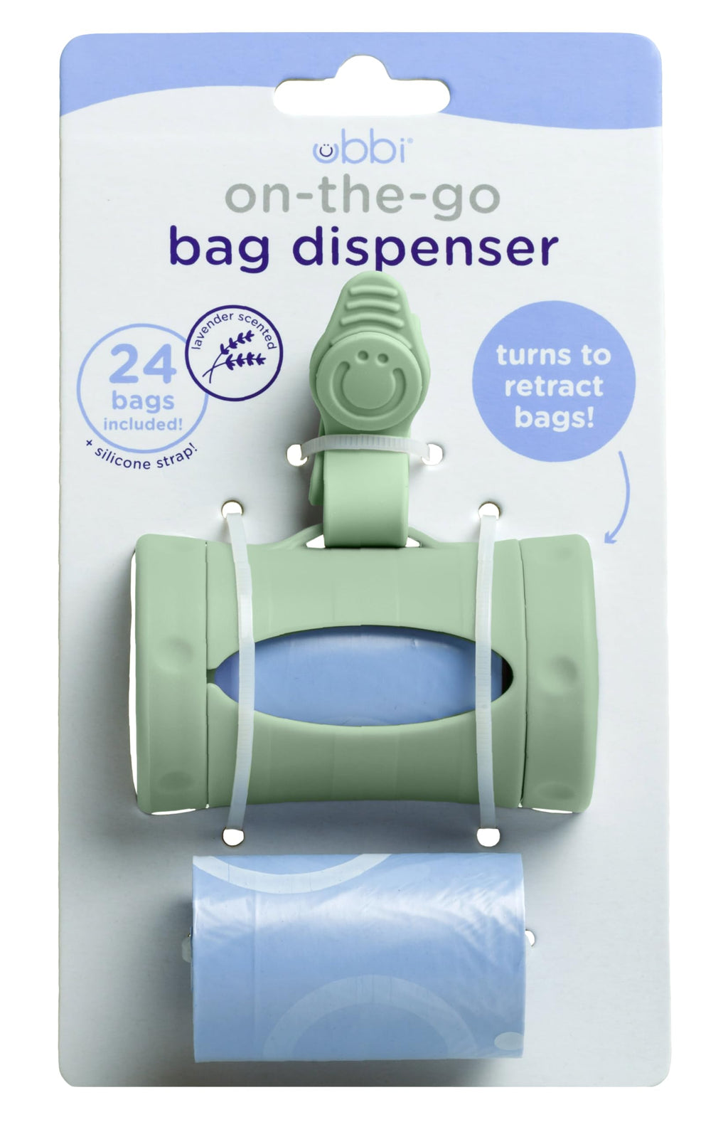 Ubbi Retractable On the Go Bag Dispenser for Travel, Diaper Bag Accessory Must Have for Newborn, Helpful Item, Baby Gift, Lavender Scented, Gray