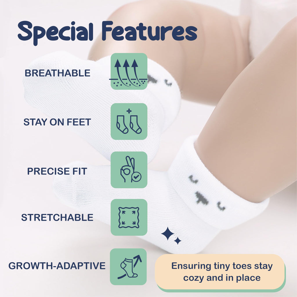 Mother's Choice Organic Cotton Baby Socks Infant 0-6 Months - 12 pairs Soft, Cozy, and Gentle Newborn Socks for Girls & Boys, Perfect Baby Gift for Everyday Wear, and Infant Comfort