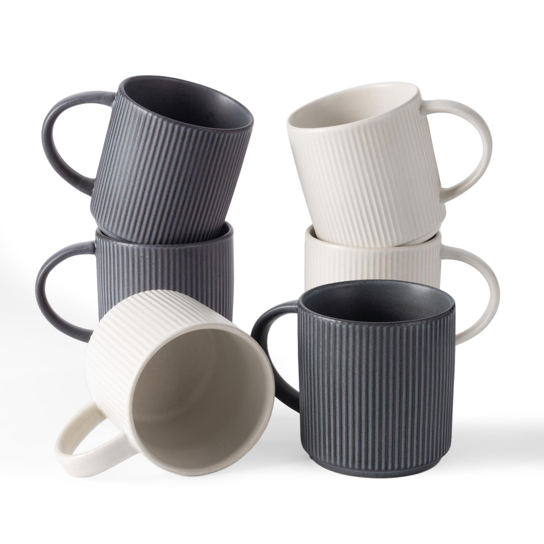 famiware Coffee Mugs Set of 6, Starlight 11 oz Mug Cup Set with Handle for Coffee, Tea, Cocoa, Milk - Ceramic Stoneware Mug Set, Matte Black Grey