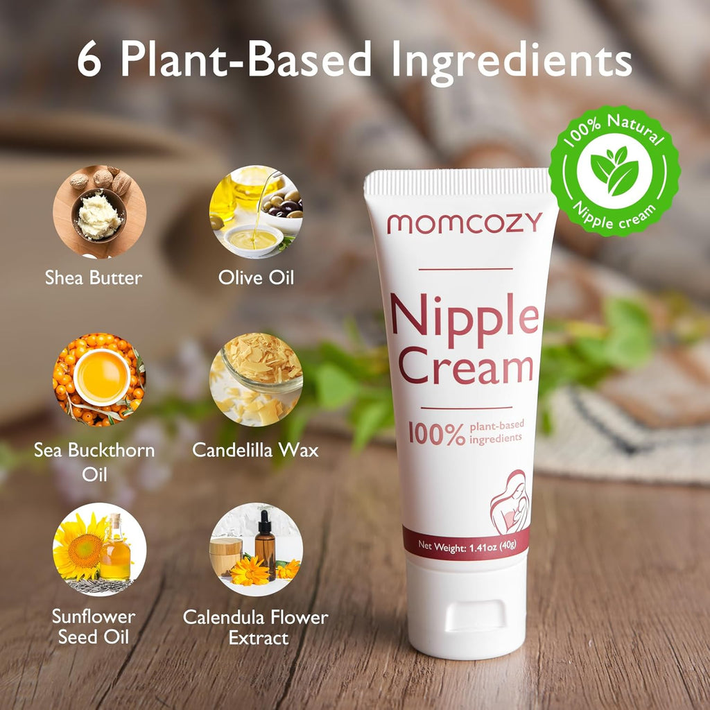 Momcozy Nipple Cream Safe for Breastfeeding, Plant-Based Ingredients, Lanolin-Free Nipple Balm, Soothing Cream, Breastfeeding Essentials for Nursing & Pumping Moms, 1.41 oz