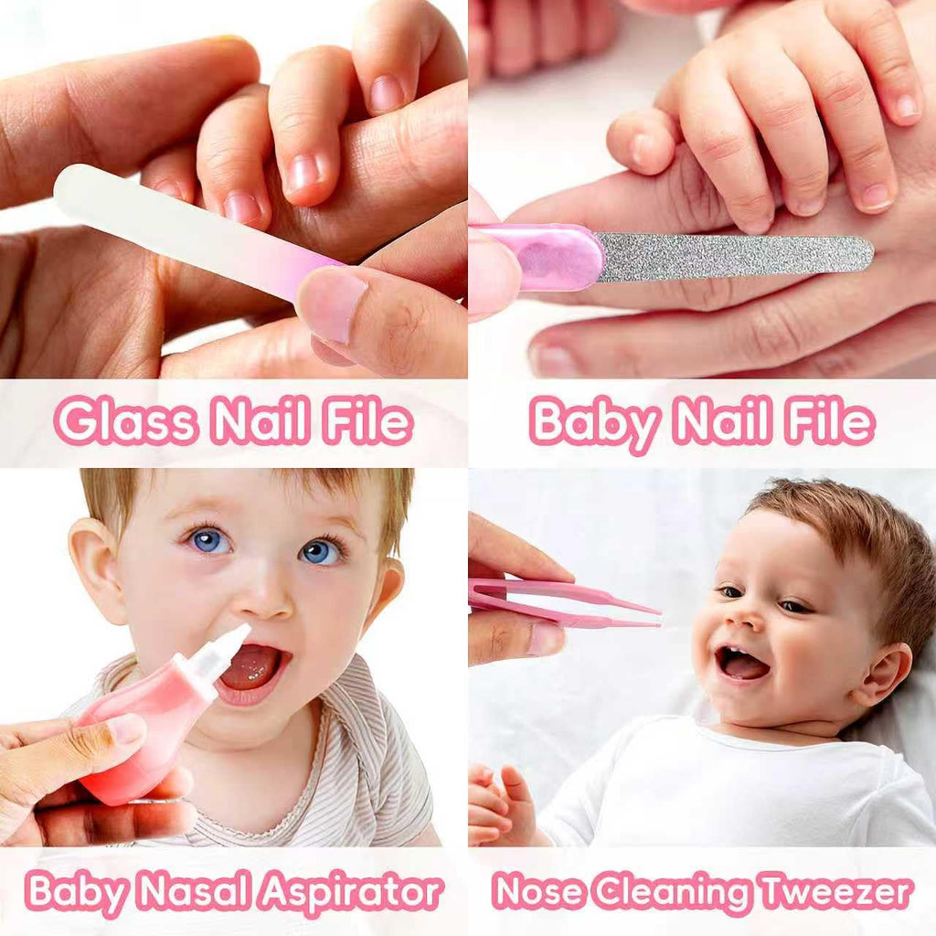 Baby Grooming Kit, Infant Safety Care Set with Hair Brush Comb Nail Clipper Nasal Aspirator,Baby Essentials Kit for Newborn Girls Boys (Grey White)