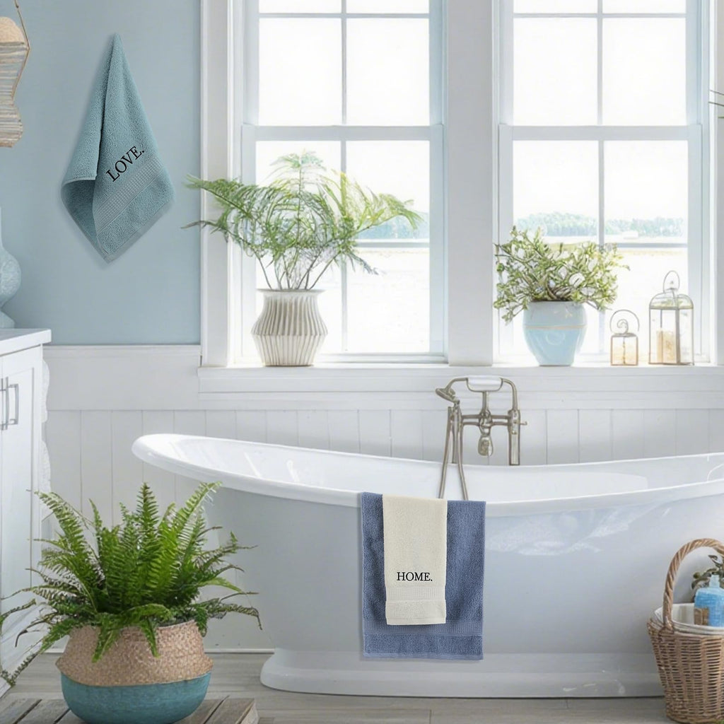 3 Pcs Home Love Family Hand Towels Farmhouse Decorative Embroidered Bathroom Hand Towels Rustic 100% Cotton Brown Hand Towels Set for Boho Bathroom Kitchen Decor