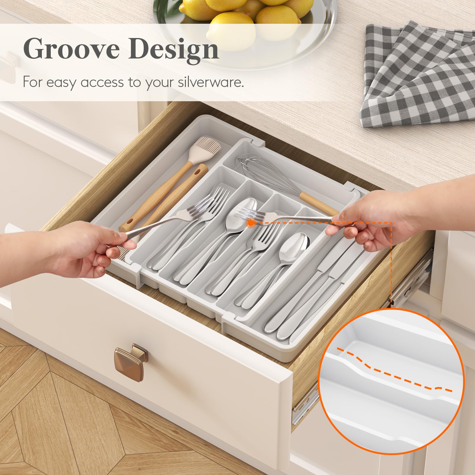 Lifewit Silverware Drawer Organizer, Expandable Utensil Tray for Kitchen, BPA Free Flatware and Cutlery Holder, Adjustable Plastic Storage for Spoons Forks Knives, 8.5"-14.1" x 12.1", Black