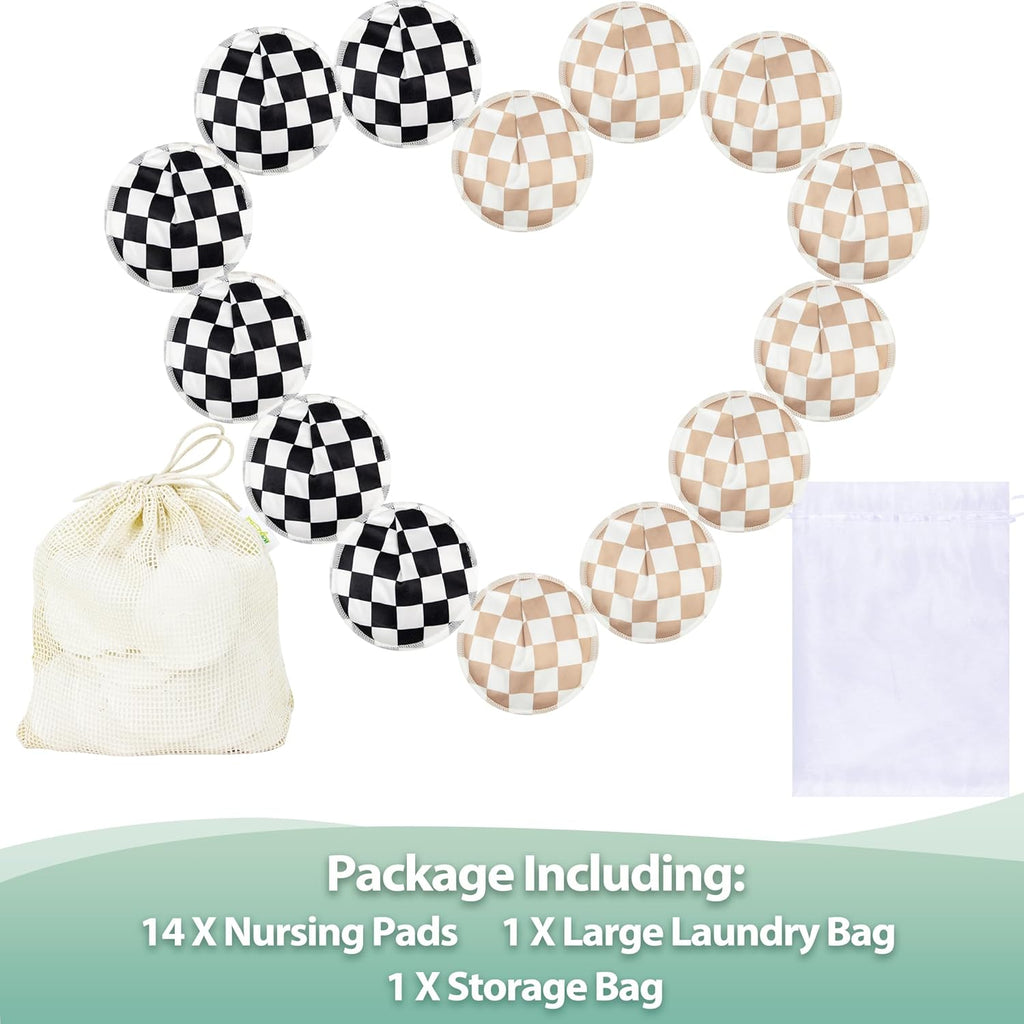 wegreeco Nursing Breast Pads (14 Pack) + Laundry Bag & Travel Storage Bag, 4.7 inch Option - Washable & Reusable Breastfeeding Nursing Pads (Mild, Large)