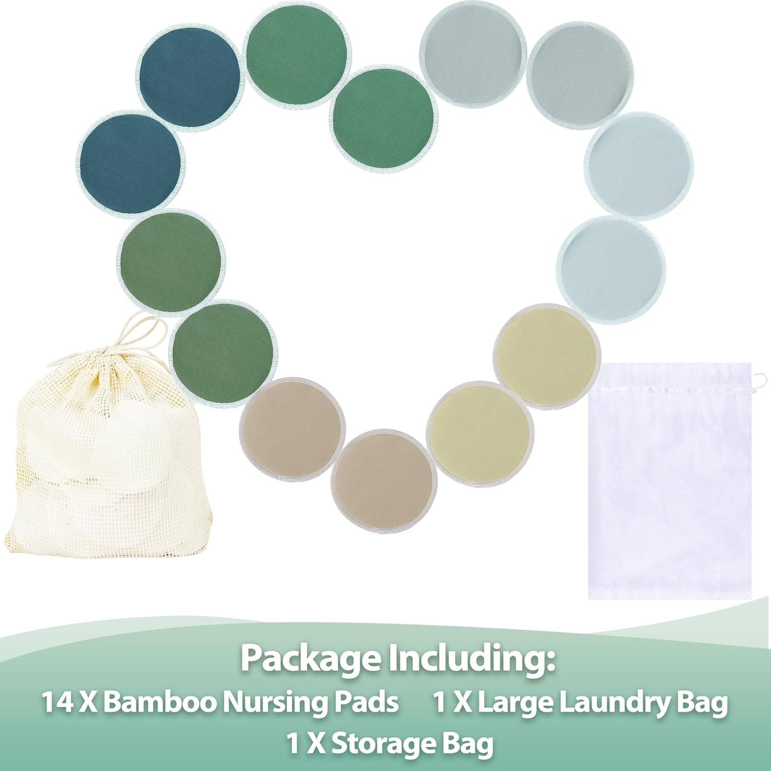 wegreeco Nursing Breast Pads (14 Pack) + Laundry Bag & Travel Storage Bag, 4.7 inch Option - Washable & Reusable Breastfeeding Nursing Pads (Mild, Large)