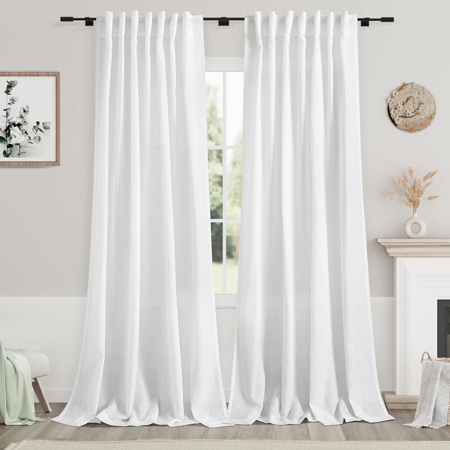 Nanspring Burgundy Linen Curtains 84 Inch Length 2 Panels Set for Living Room Rod Pocket Back Tab Light Filtering Window Drapes for Bedroom Dining Room Protect Privacy Modern Farmhouse Decor 52x84