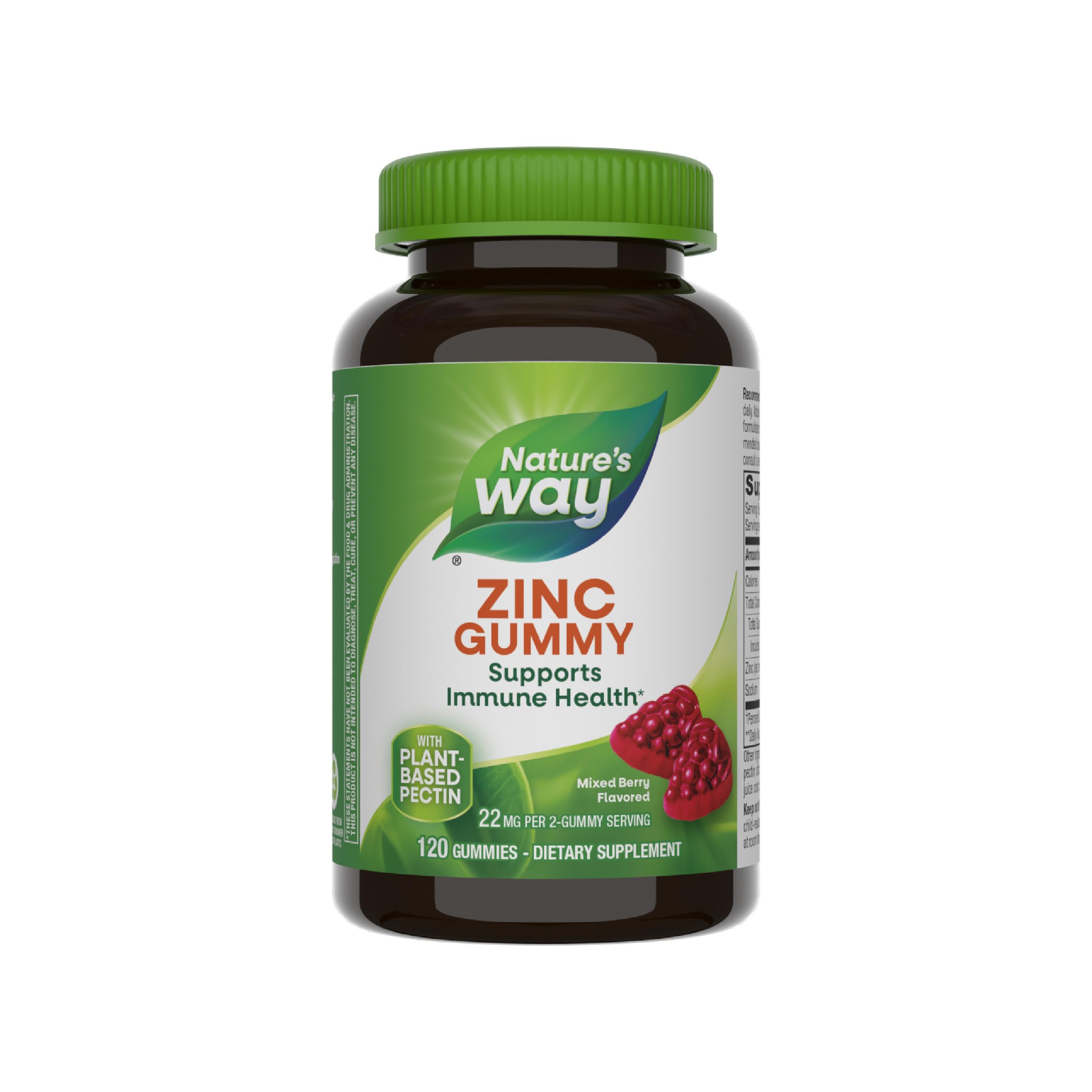 Nature's Way Zinc Gummies, Immune Support Gummy with 100% Daily Value of Zinc per 1-Gummy Serving*, Adults & Kids 9+, Gluten Free, Plant-Based Pectin, Mixed Berry Flavored, 120 Gummies (Set of 2)