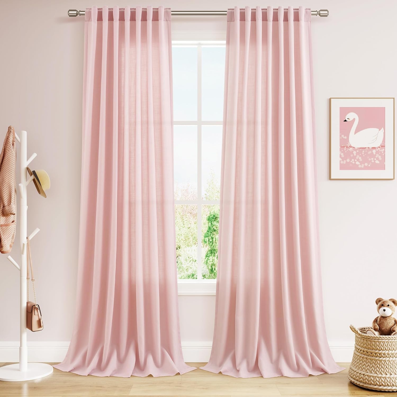 Nanspring Burgundy Linen Curtains 84 Inch Length 2 Panels Set for Living Room Rod Pocket Back Tab Light Filtering Window Drapes for Bedroom Dining Room Protect Privacy Modern Farmhouse Decor 52x84