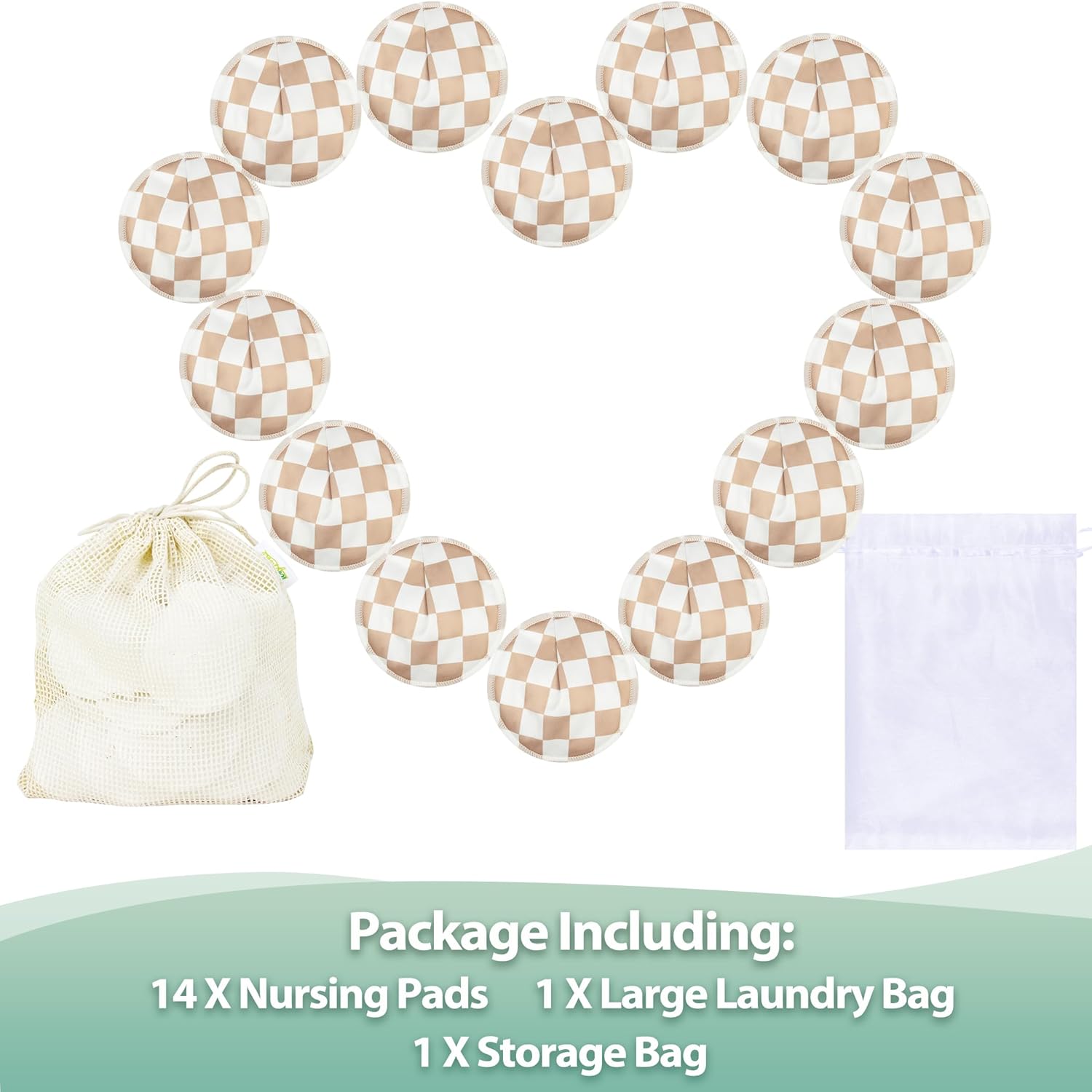 wegreeco Nursing Breast Pads (14 Pack) + Laundry Bag & Travel Storage Bag, 4.7 inch Option - Washable & Reusable Breastfeeding Nursing Pads (Mild, Large)