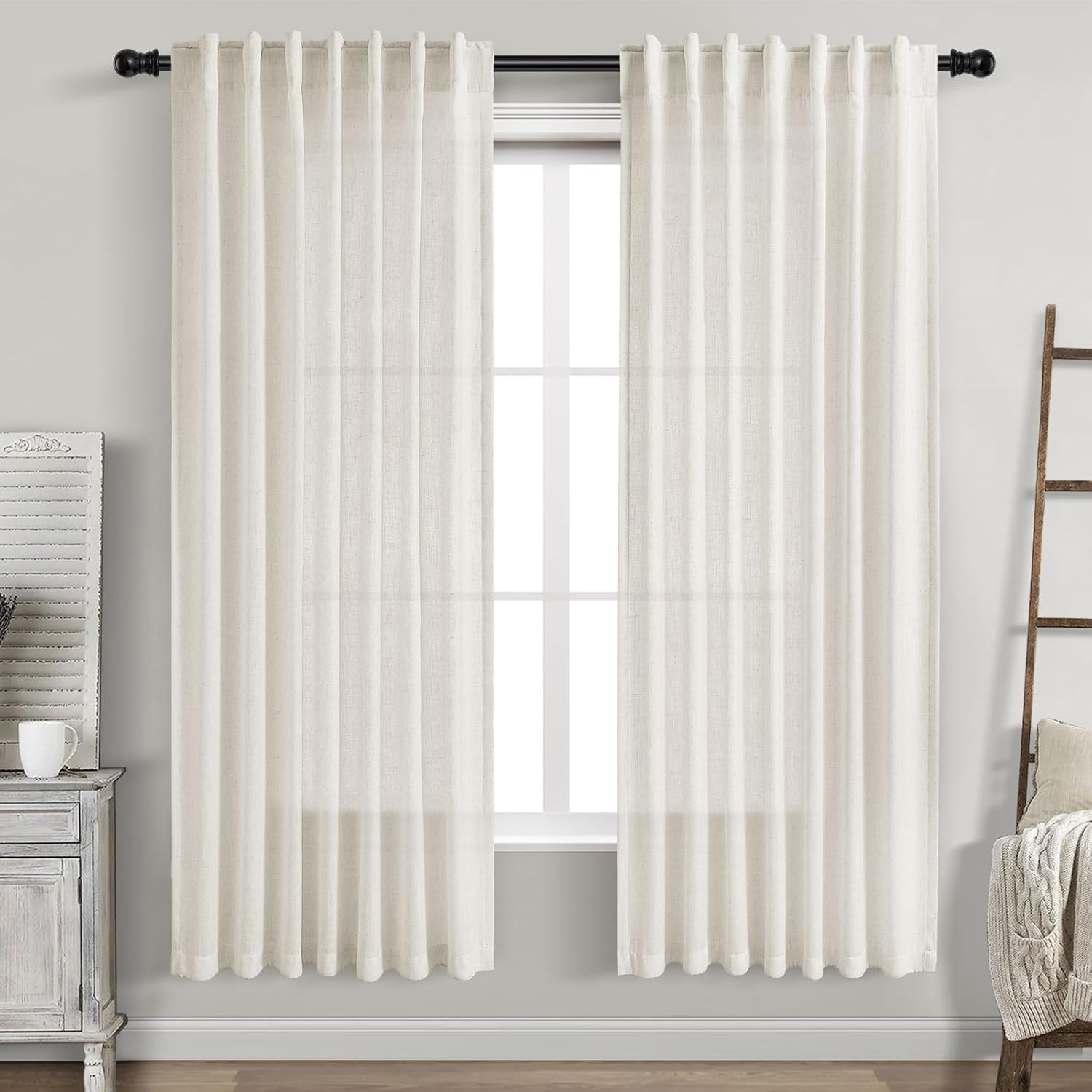 Nanspring Burgundy Linen Curtains 84 Inch Length 2 Panels Set for Living Room Rod Pocket Back Tab Light Filtering Window Drapes for Bedroom Dining Room Protect Privacy Modern Farmhouse Decor 52x84