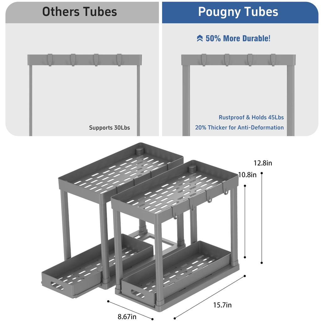 POUGNY 2 Pack Pull-Out Storage Organizers, Under Sink Organizer and Storage for Bathroom & Kitchen,Multi-Purpose Under Cabinet Organizers and storage Black
