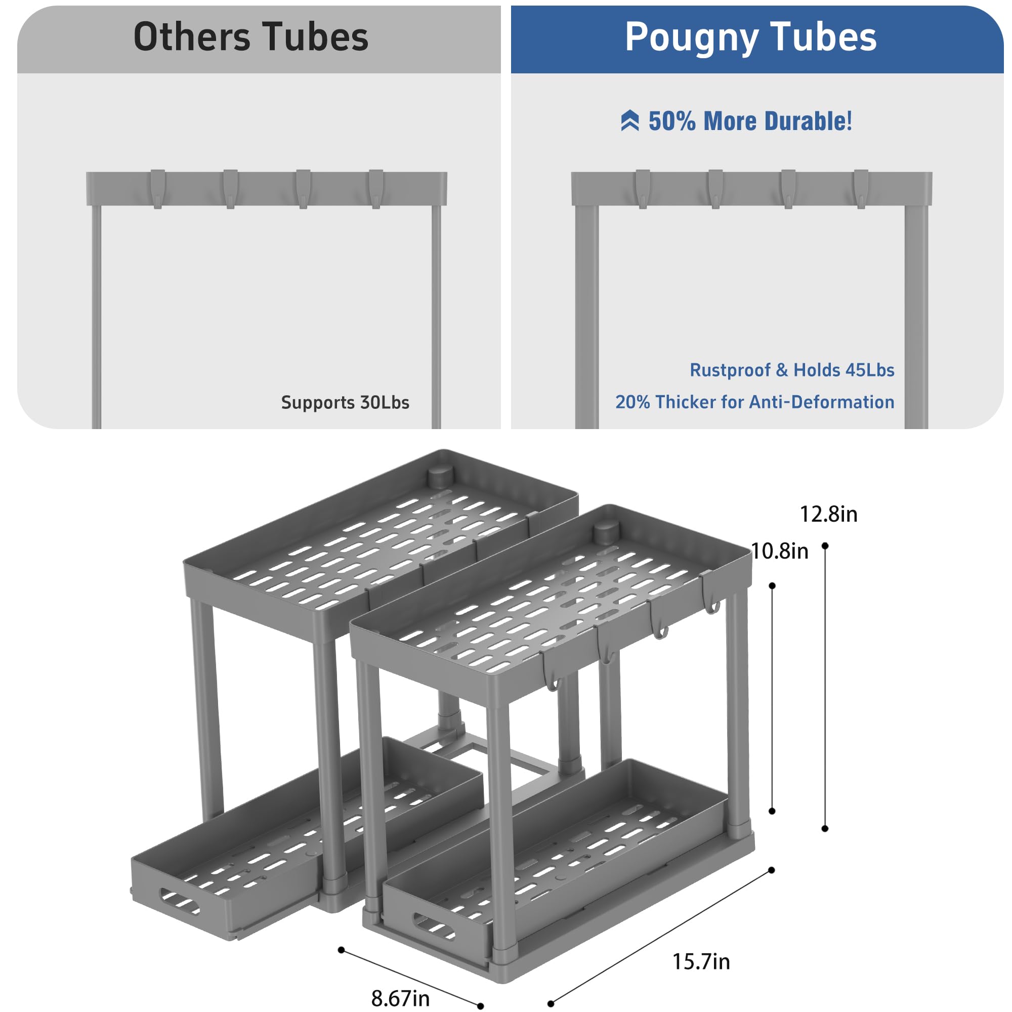 POUGNY 2 Pack Pull-Out Storage Organizers, Under Sink Organizer and Storage for Bathroom & Kitchen,Multi-Purpose Under Cabinet Organizers and storage Black
