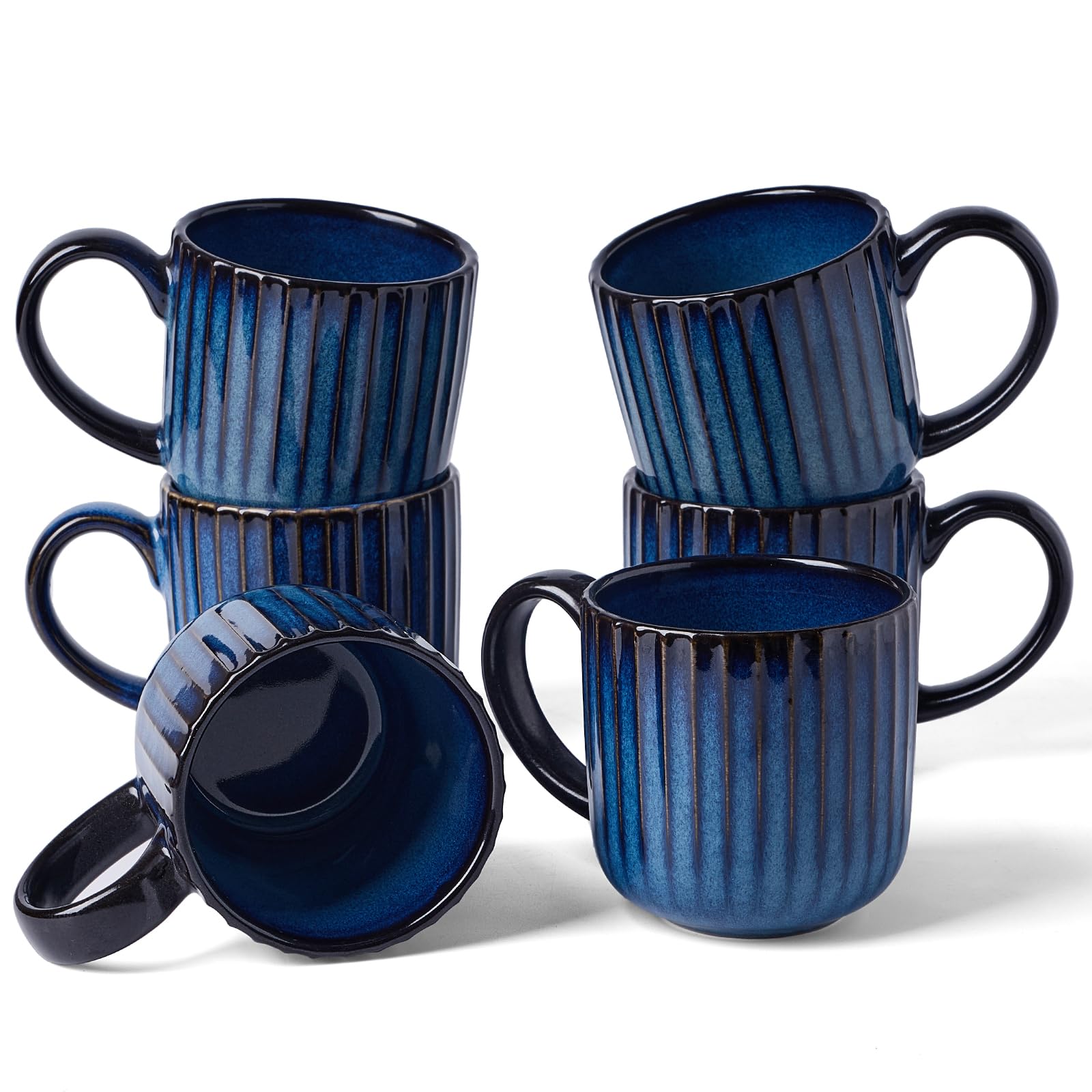 famiware Coffee Mugs Set of 6, Starlight 11 oz Mug Cup Set with Handle for Coffee, Tea, Cocoa, Milk - Ceramic Stoneware Mug Set, Matte Black Grey