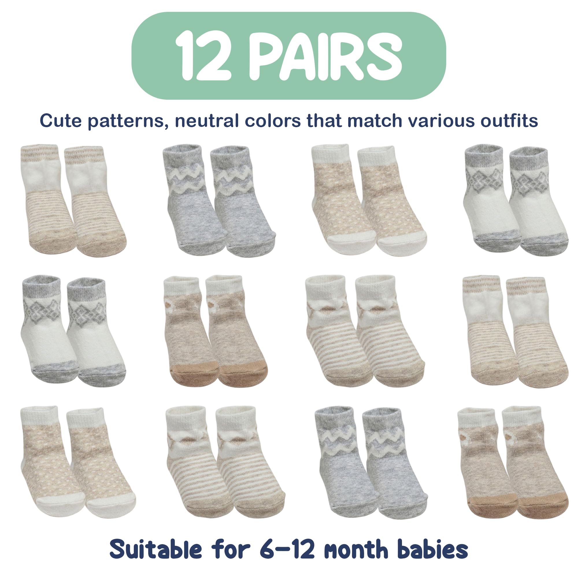 Mother's Choice Organic Cotton Baby Socks Infant 0-6 Months - 12 pairs Soft, Cozy, and Gentle Newborn Socks for Girls & Boys, Perfect Baby Gift for Everyday Wear, and Infant Comfort