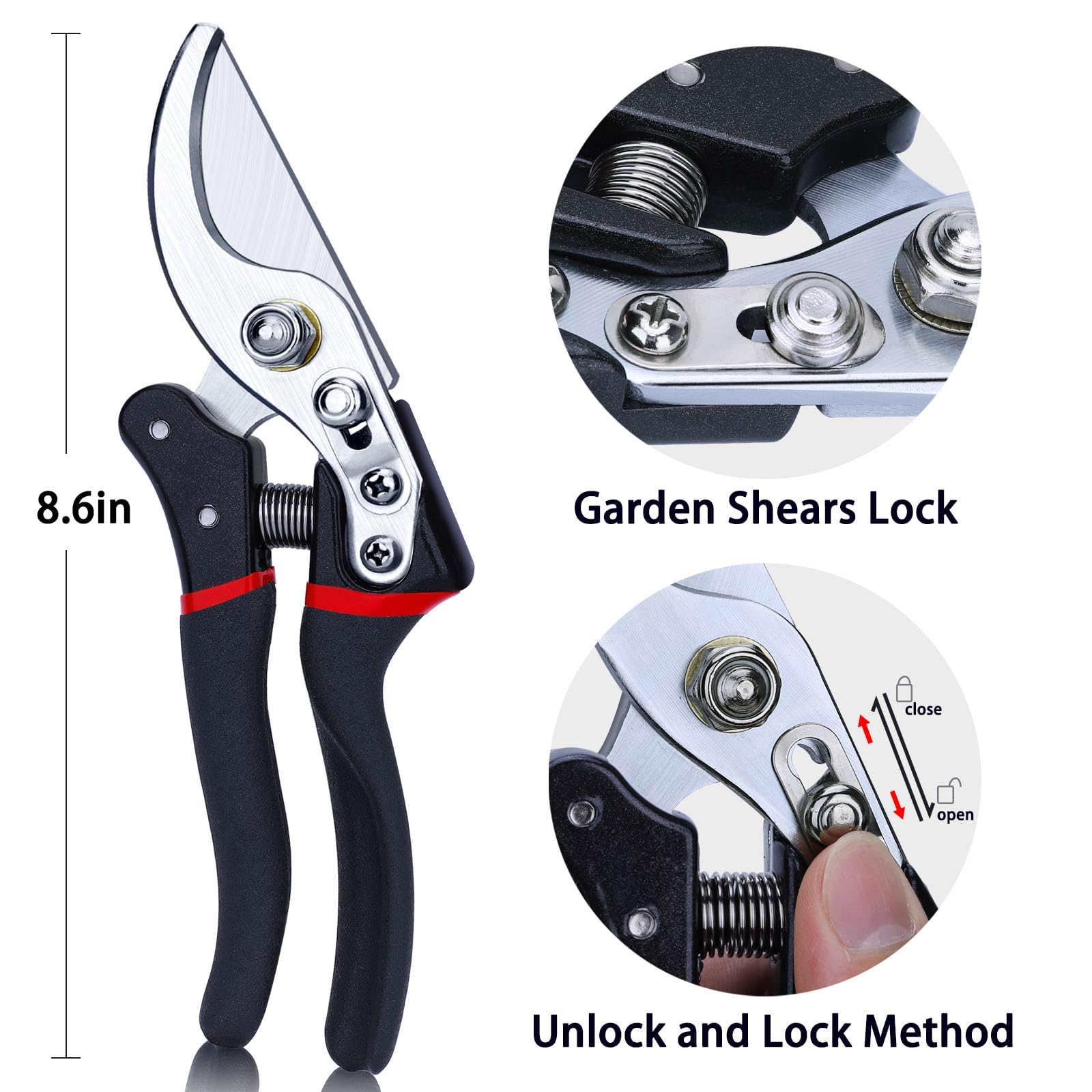 Kynup Pruning Shears, Gardening Scissors, Pruners for Gardening, Heavy Duty Garden Tools, Garden Grass Clippers Hand Hedge Shears, (Red)