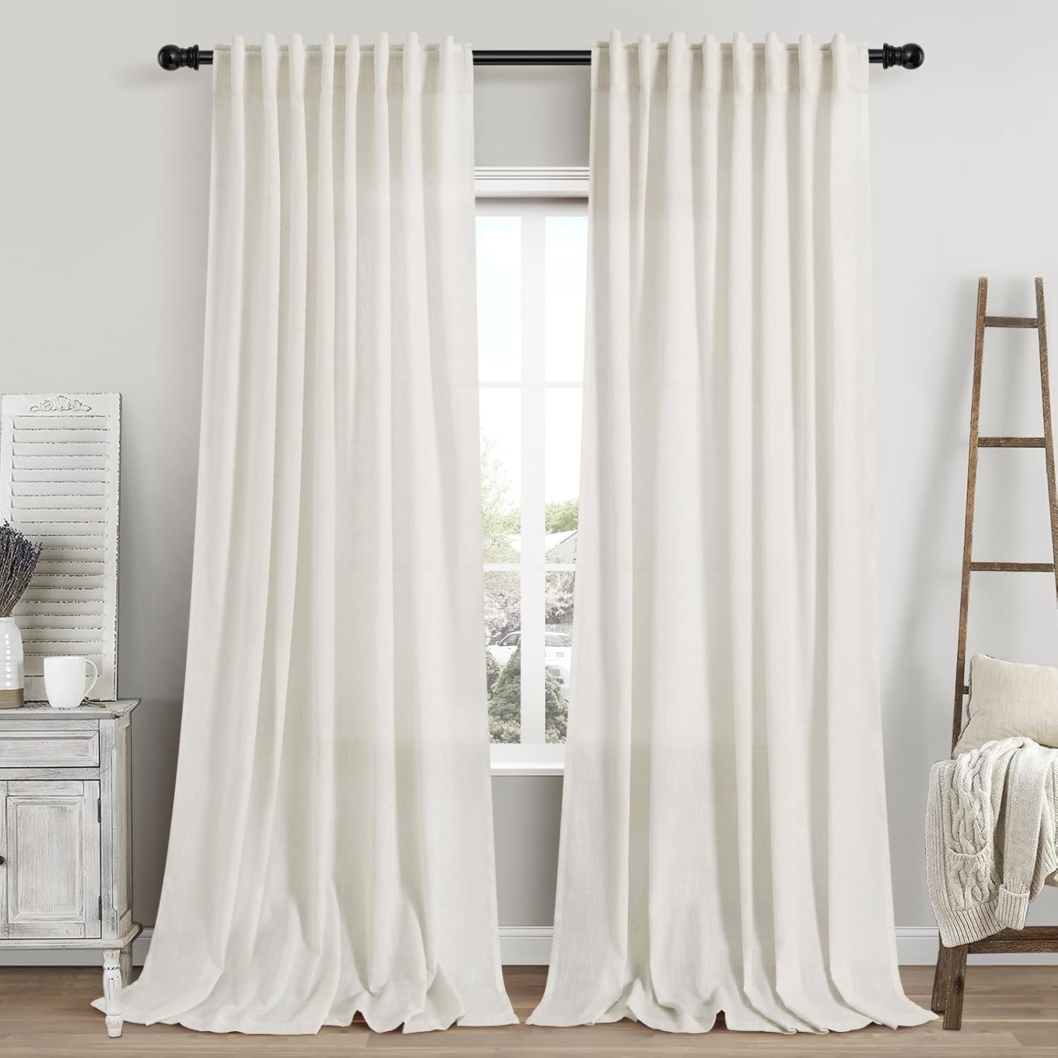 Nanspring Burgundy Linen Curtains 84 Inch Length 2 Panels Set for Living Room Rod Pocket Back Tab Light Filtering Window Drapes for Bedroom Dining Room Protect Privacy Modern Farmhouse Decor 52x84