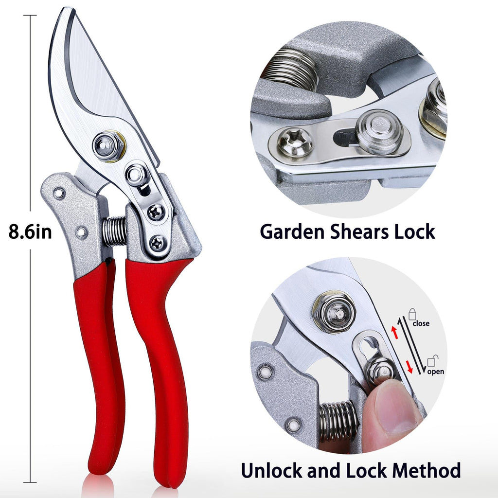 Kynup Pruning Shears, Gardening Scissors, Pruners for Gardening, Heavy Duty Garden Tools, Garden Grass Clippers Hand Hedge Shears, (Red)
