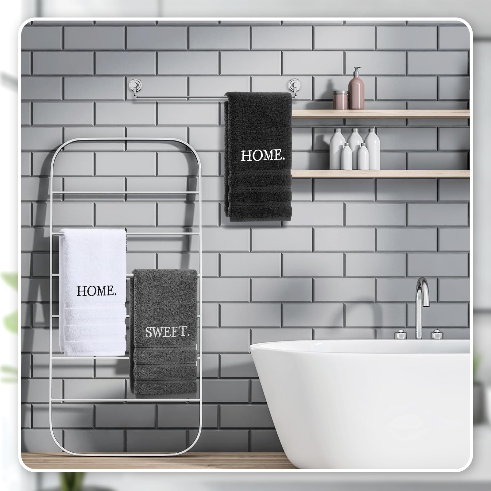 3 Pcs Home Love Family Hand Towels Farmhouse Decorative Embroidered Bathroom Hand Towels Rustic 100% Cotton Brown Hand Towels Set for Boho Bathroom Kitchen Decor