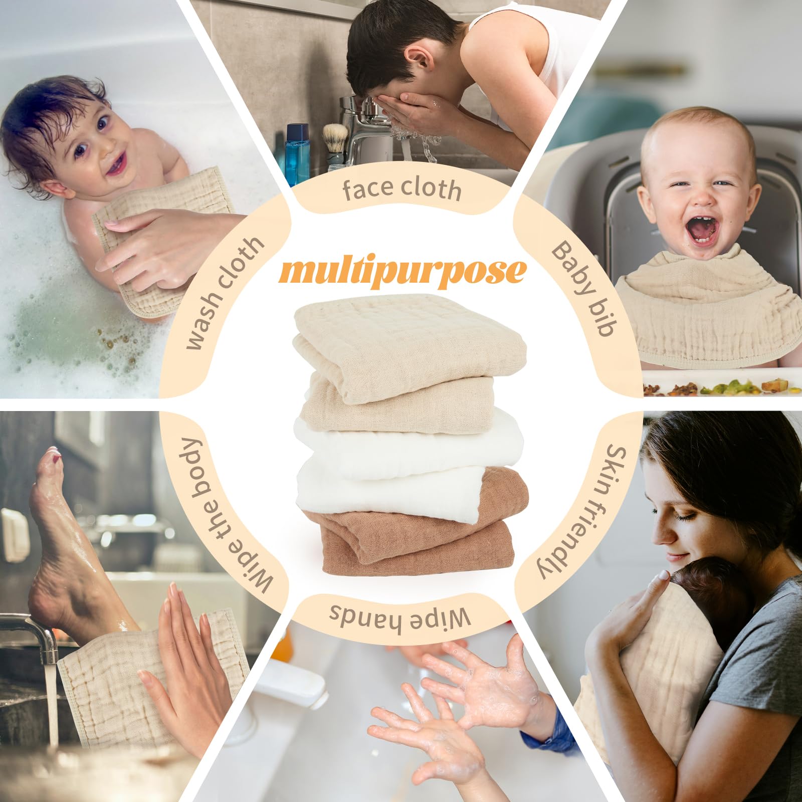 MIGIOL Muslin Burp Cloths 100% Cotton Baby Burp Cloths Soft, Absorbent 10x20 inches for Girls and Boys Baby Essentials