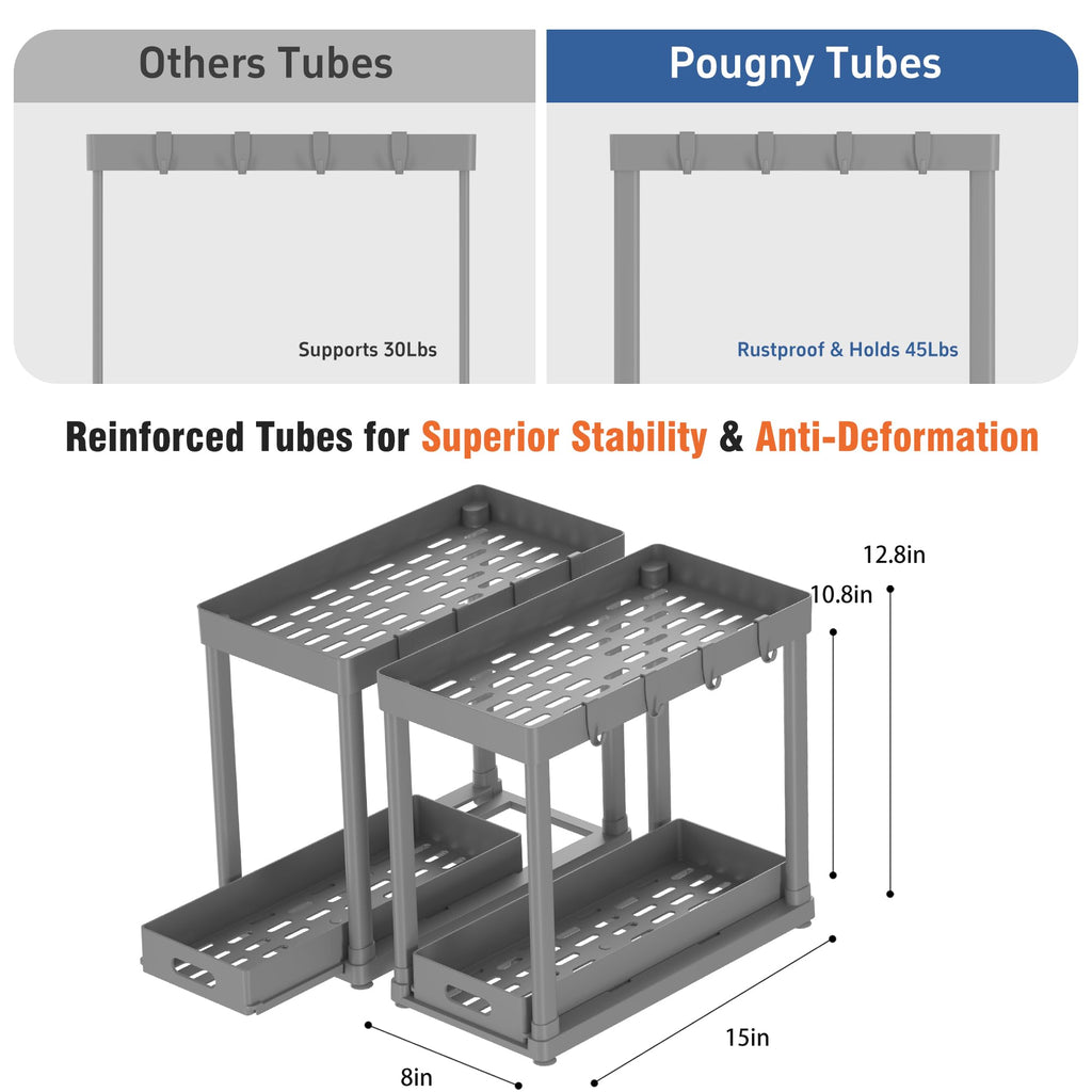 POUGNY 2 Pack Pull-Out Storage Organizers, Under Sink Organizer and Storage for Bathroom & Kitchen,Multi-Purpose Under Cabinet Organizers and storage Black