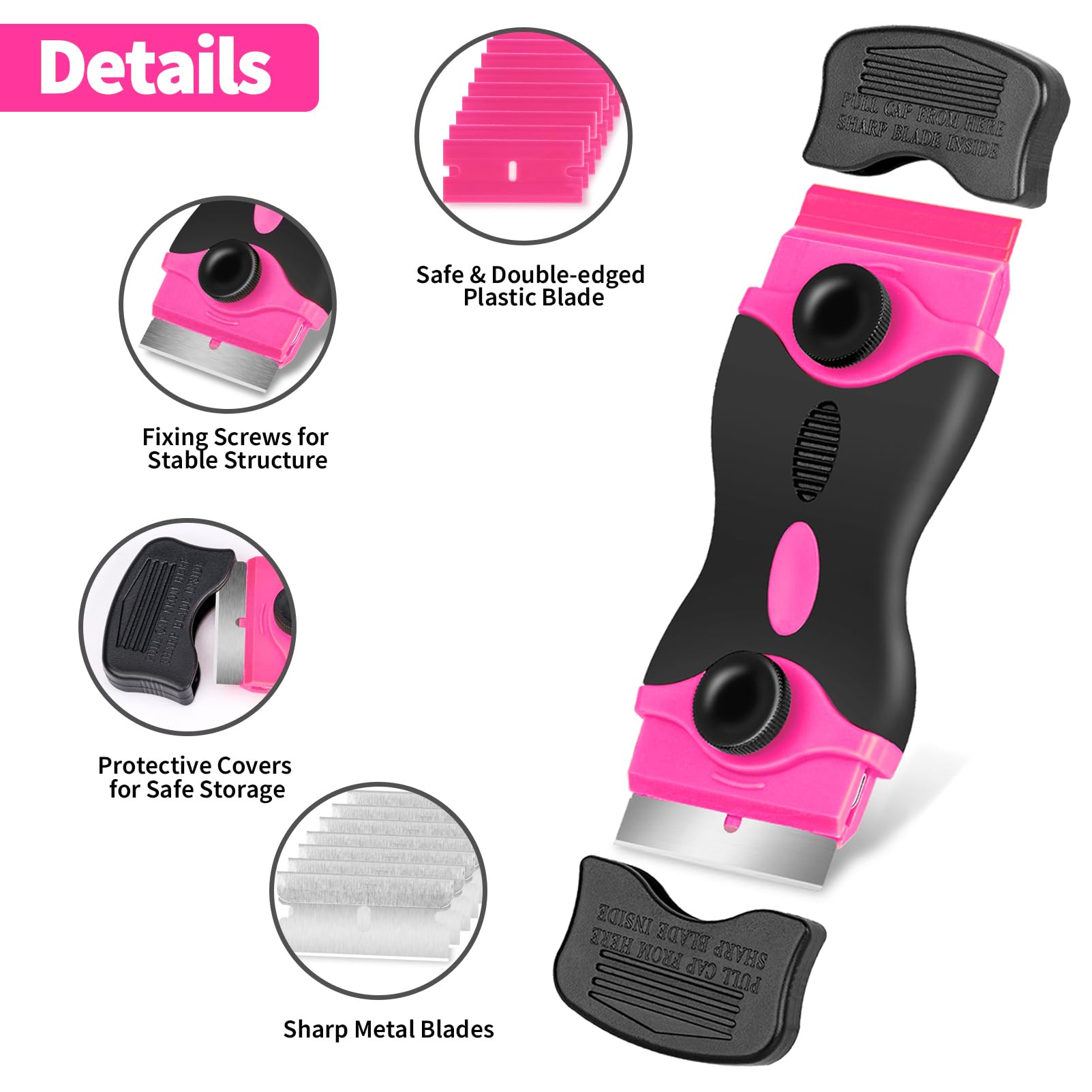 Razor Blade Scraper Tool Kit - 2Pack Razor Scrapers & 40Pcs Extra Blades, Plastic Paint Scraper Tool, Razor Scraper Tool for Glass Top Stove, Scrappers for Cleaning Window, Cooktop, Oven, Floor