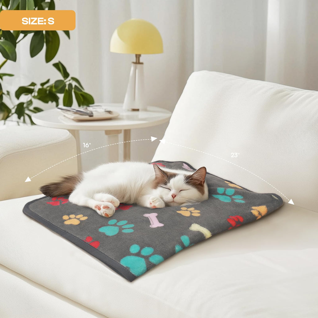 Luciphia 1 Pack 3 Blankets Fluffy Premium Fleece Pet Blanket Flannel Paw Printed Throw for Dog Cat(Small 23x16'', Grey/Brown/Blue)